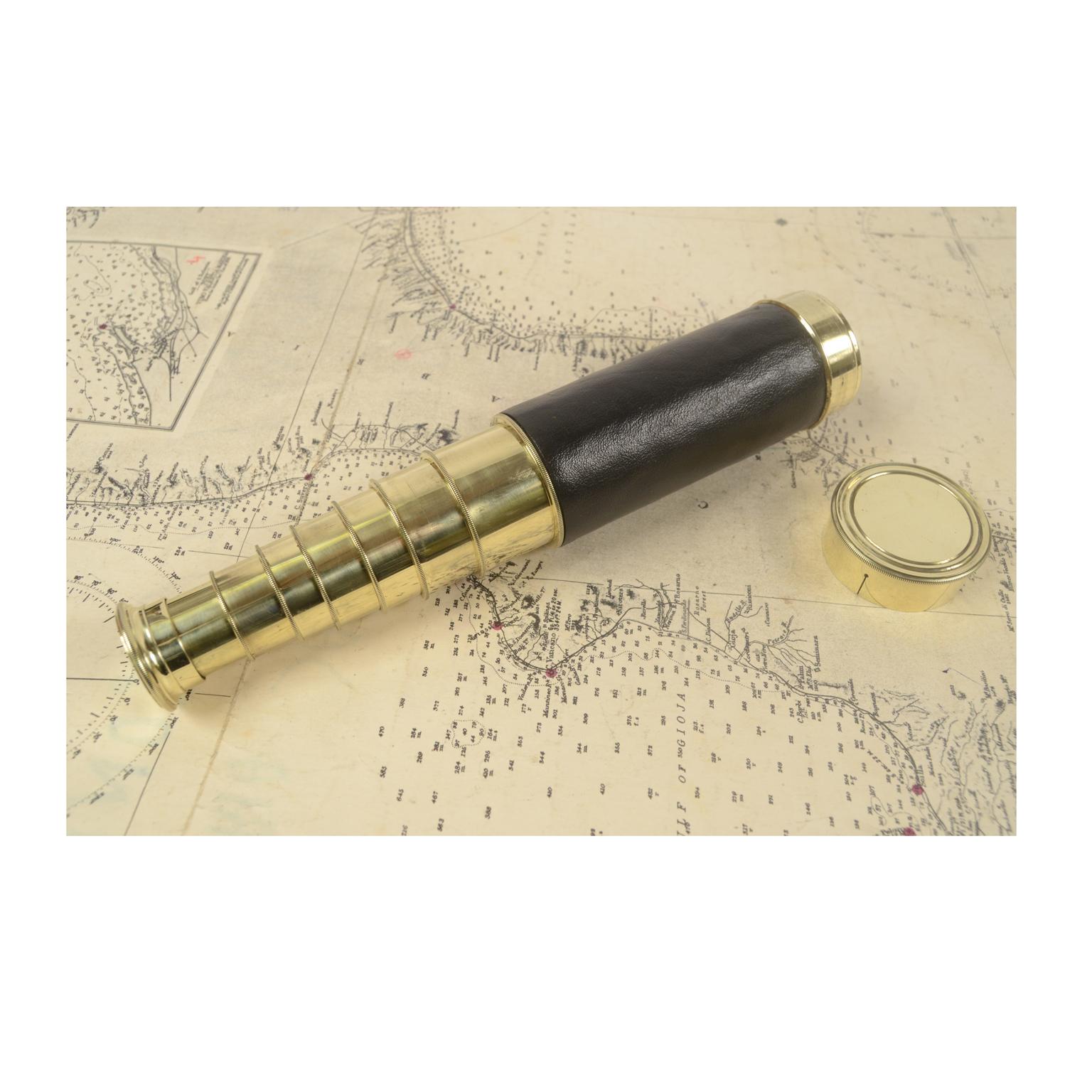 Brass Telescope with Leather Handle, UK, Second Half of the 19th Century 3