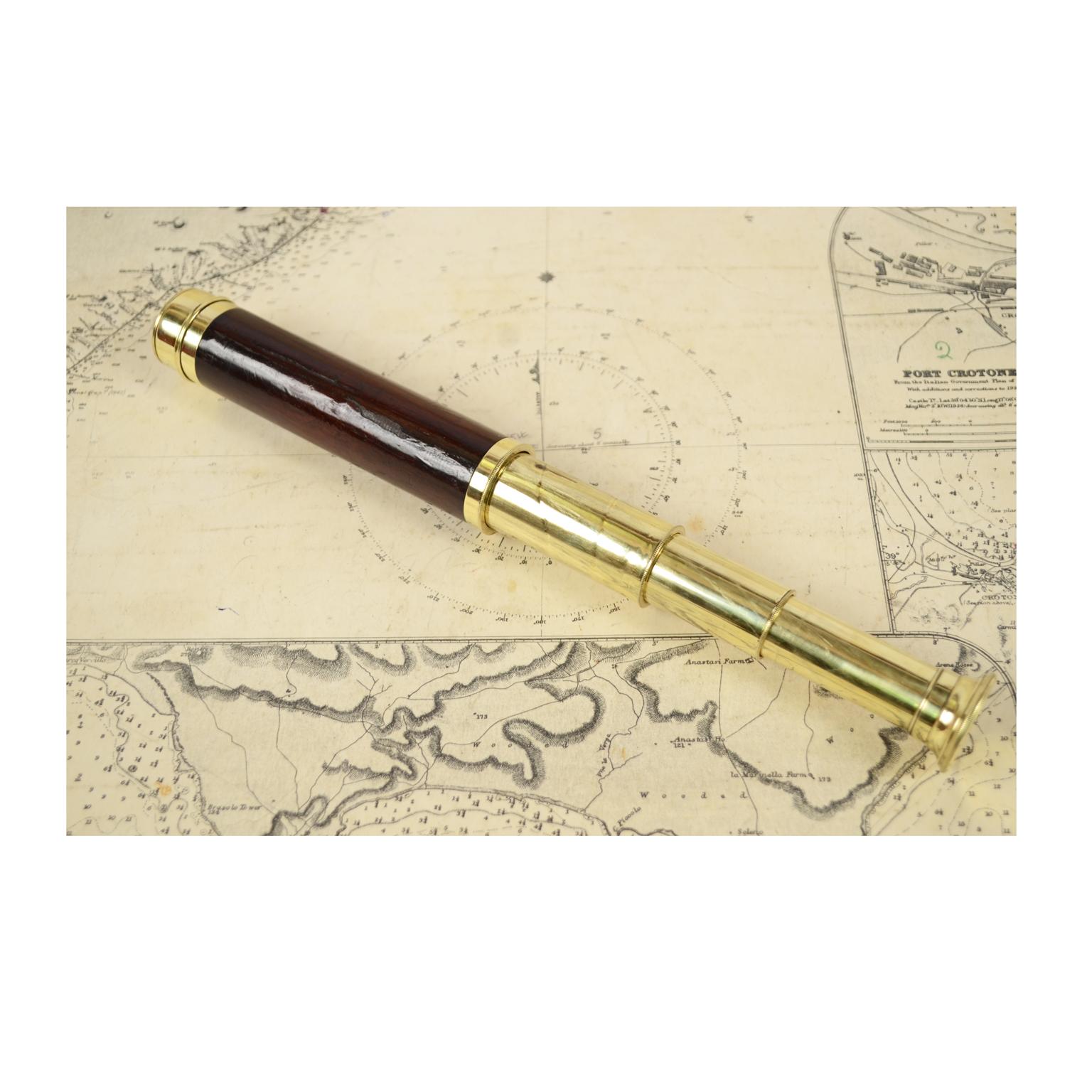 British Brass Telescope with Mahogany Handle, 1870