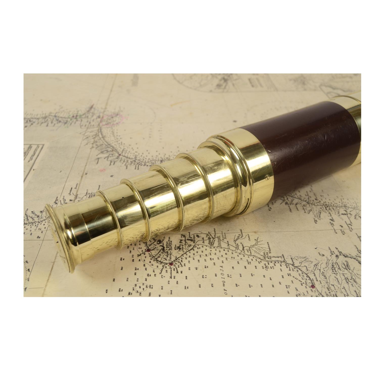 Brass Telescope with Mahogany Handle, Italy, Second Half of the 19th Century 8