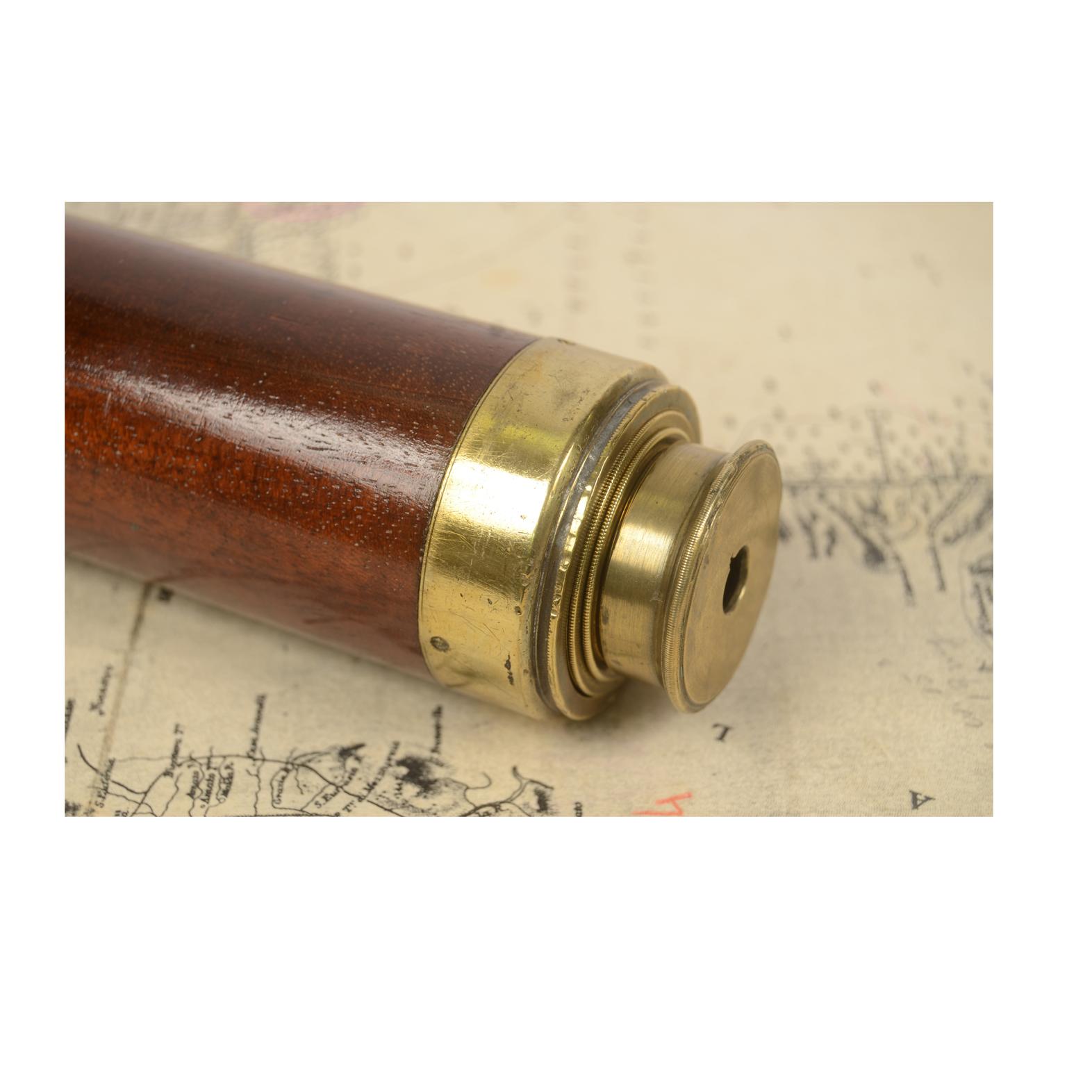 19th Century Antique Brass Telescope with Mahogany Handle English Manufacture 5