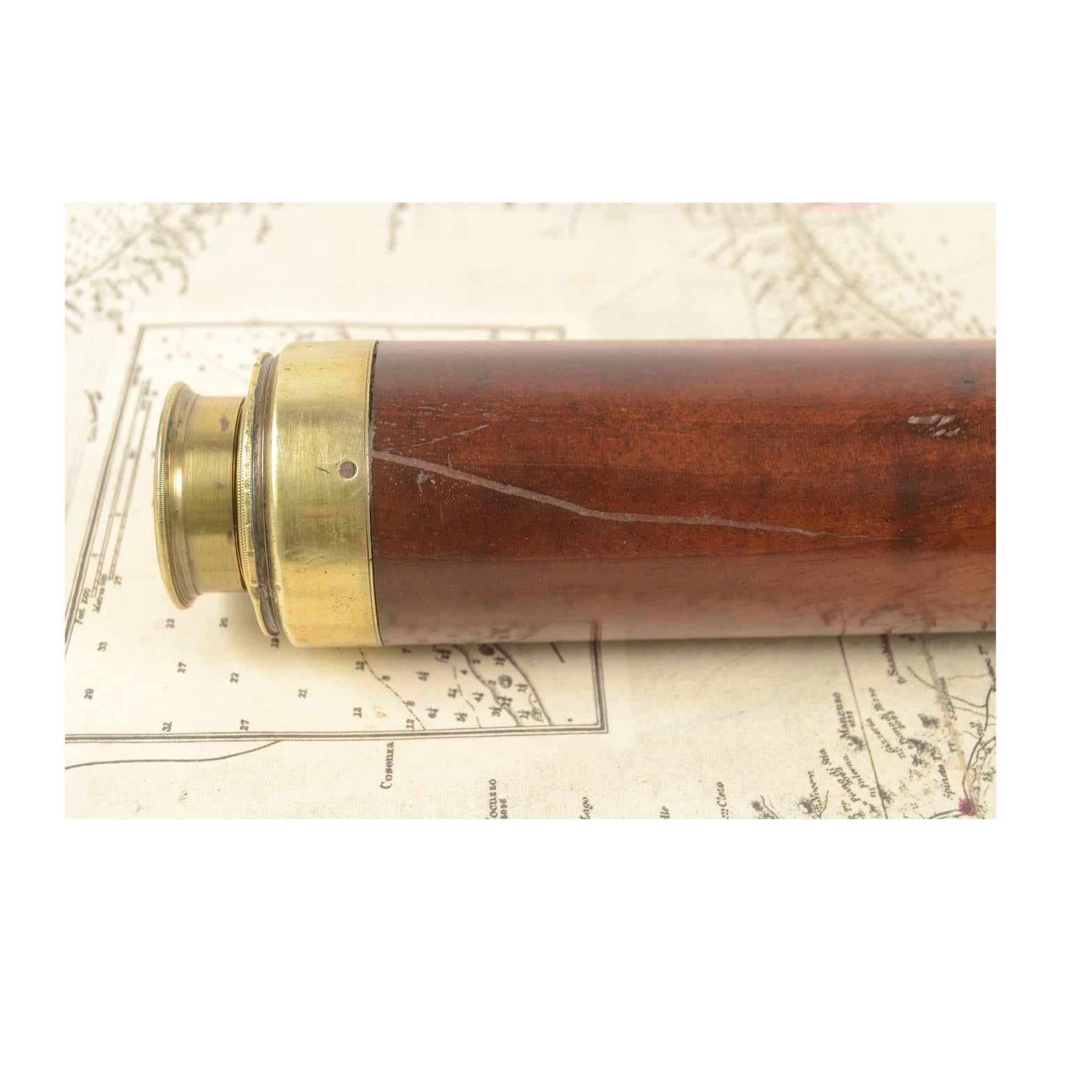 19th Century Antique Brass Telescope with Mahogany Handle English Manufacture 1