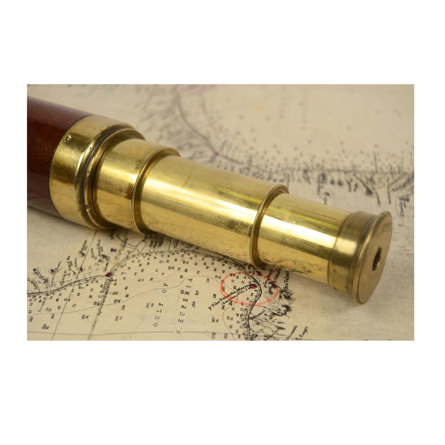 19th Century Antique Brass Telescope with Mahogany Handle English Manufacture 4