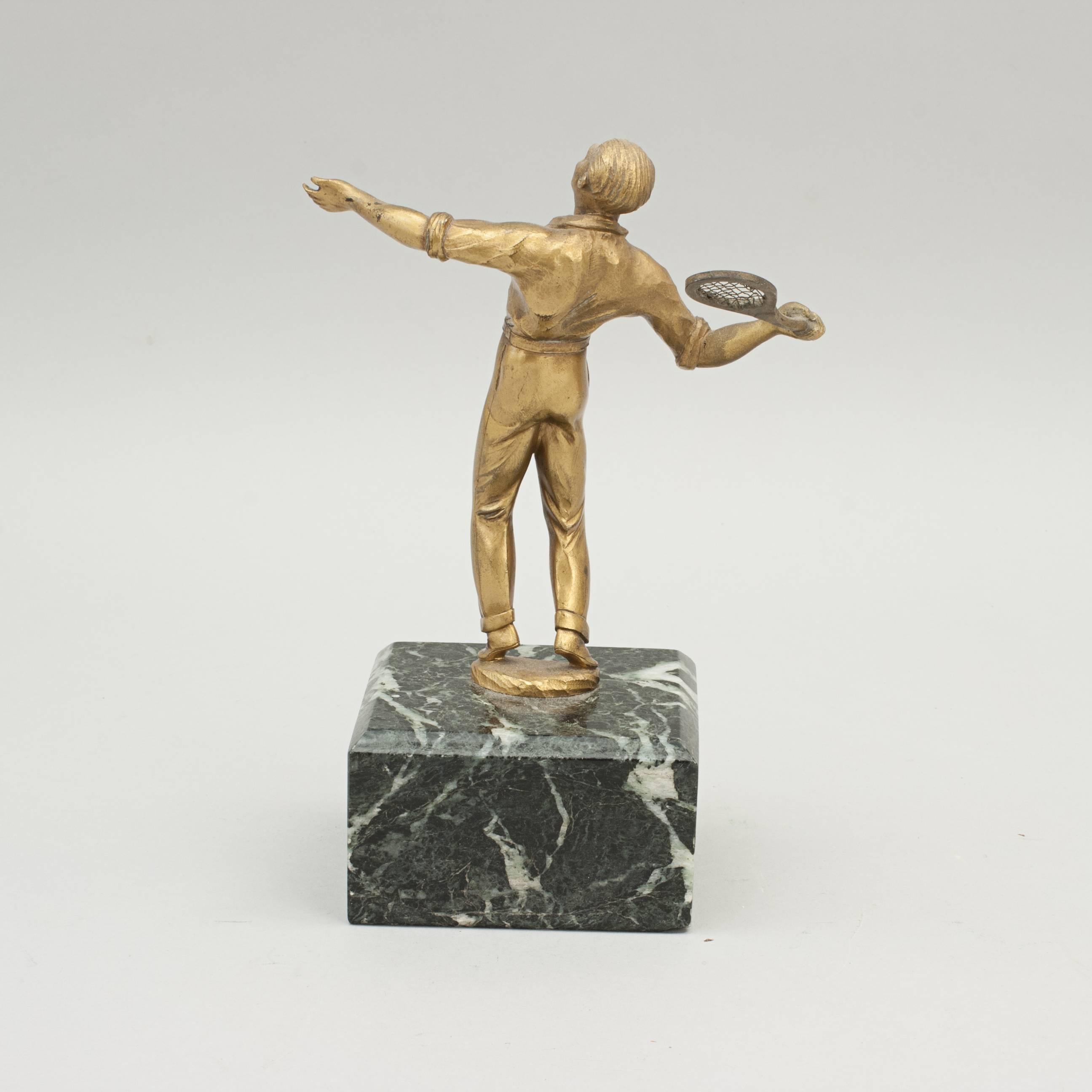 Sporting Art Vintage Tennis Figure, Statue in Brass on Plinth