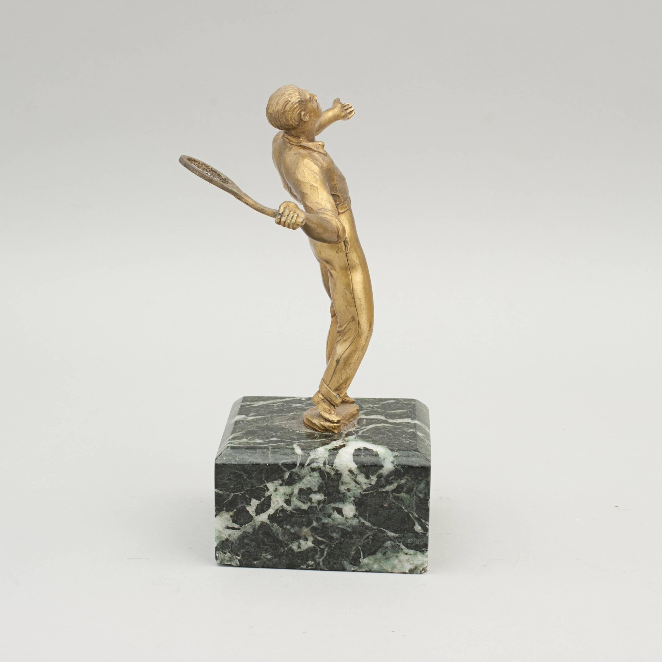 Mid-20th Century Vintage Tennis Figure, Statue in Brass on Plinth