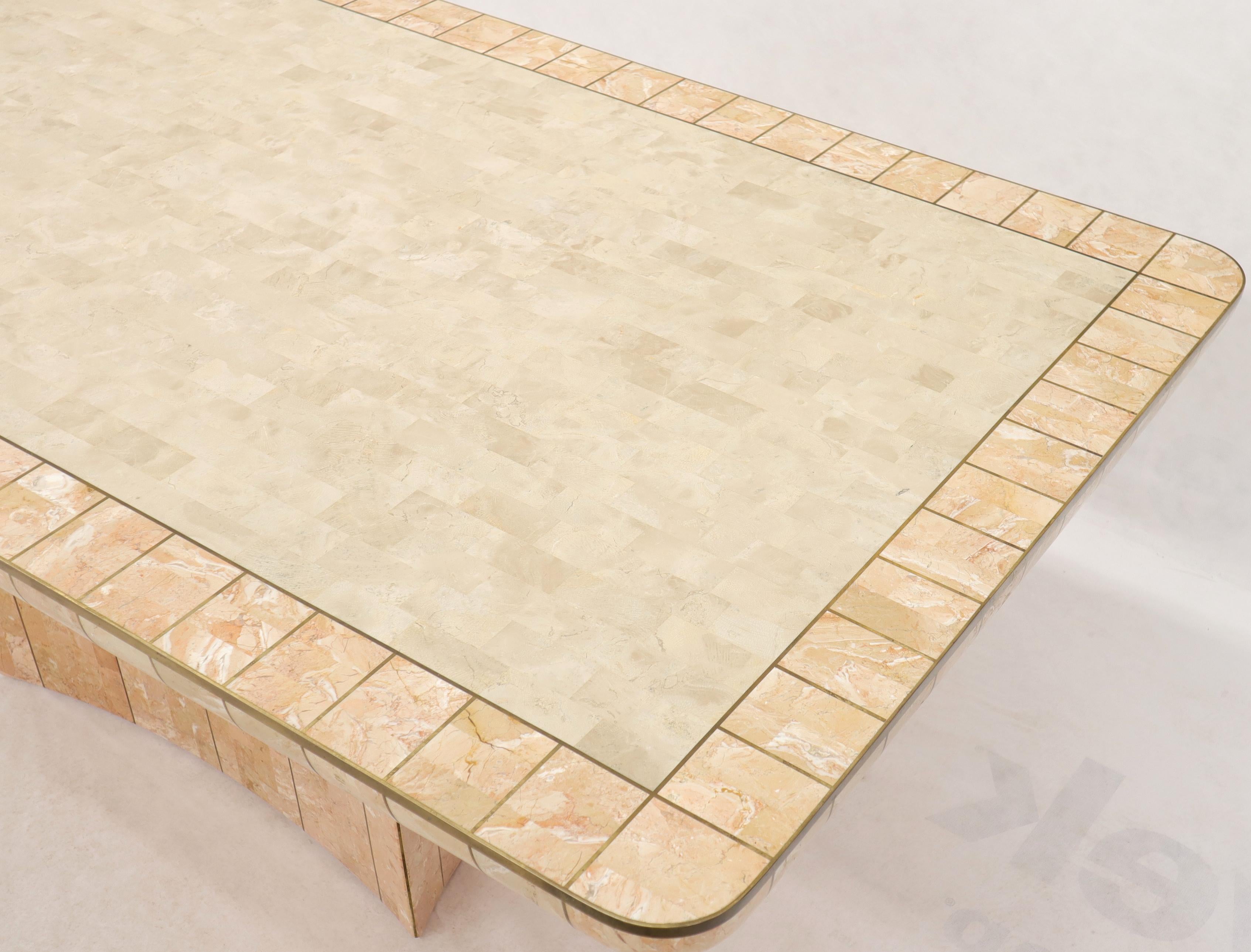 Laiton & Table de conférence à plateau en marbre tessellé et pierre naturelle en vente 3
