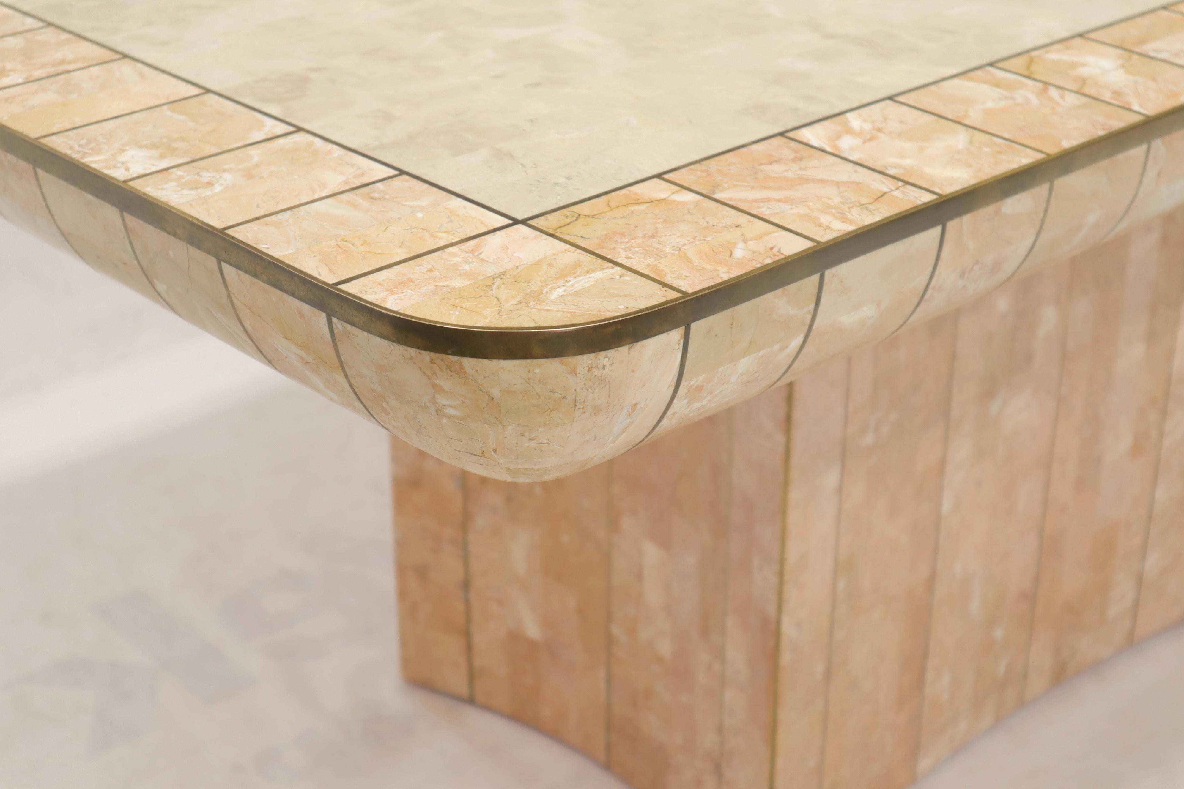 Laiton & Table de conférence à plateau en marbre tessellé et pierre naturelle en vente 4