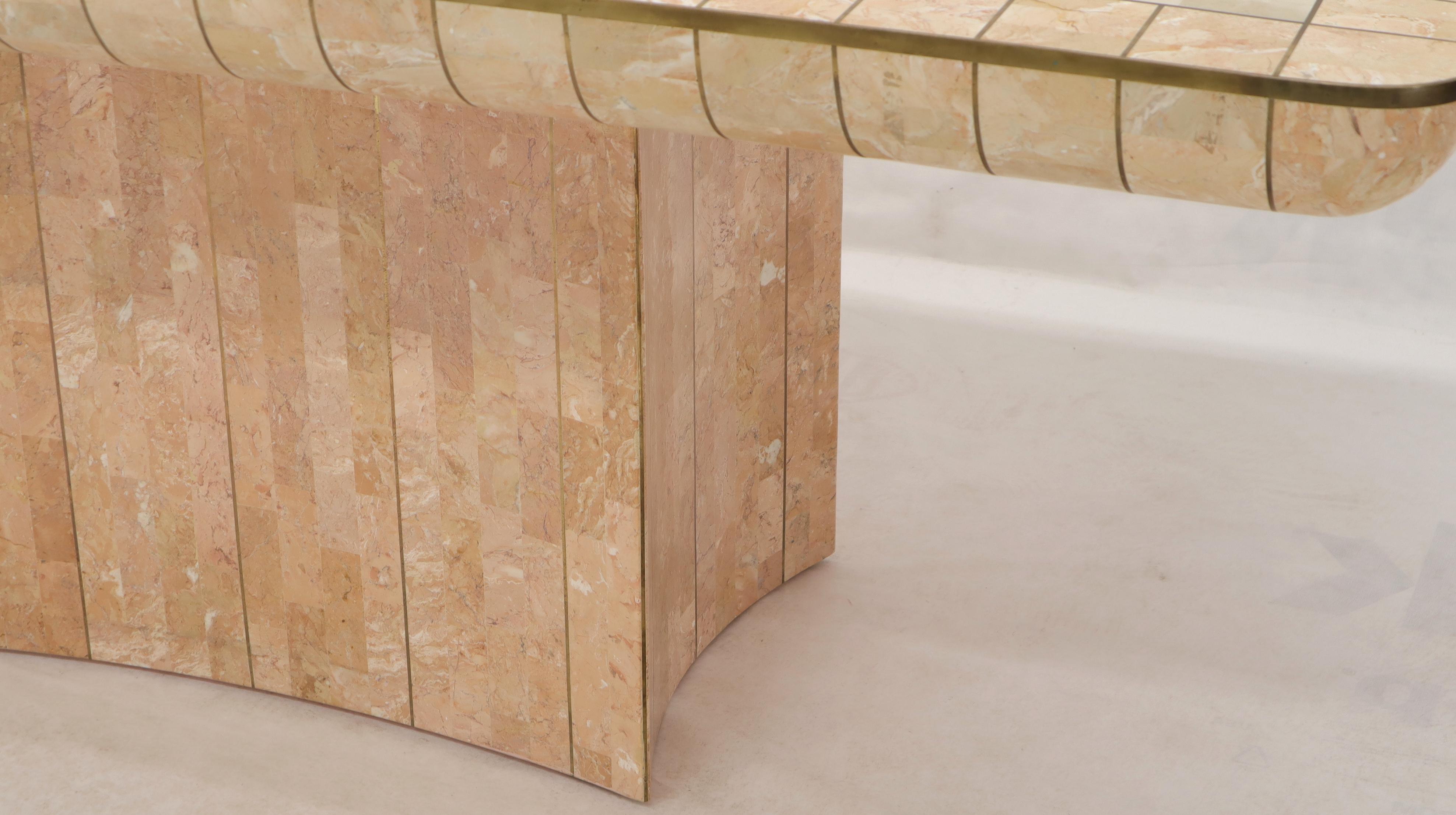 Mid-Century Modern Brass & Tessellated Marble Stone Tile Top Dining Conference Tables For Sale