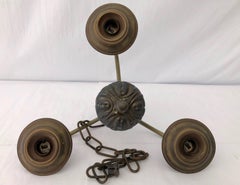 Brass Three-Arm Chandelier US with Hanging Chain and Decorative Top
