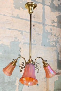Brass Three-Light Chandelier with Nuart Shades