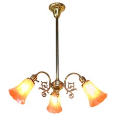 Brass Three-Light Chandelier with Nuart Shades