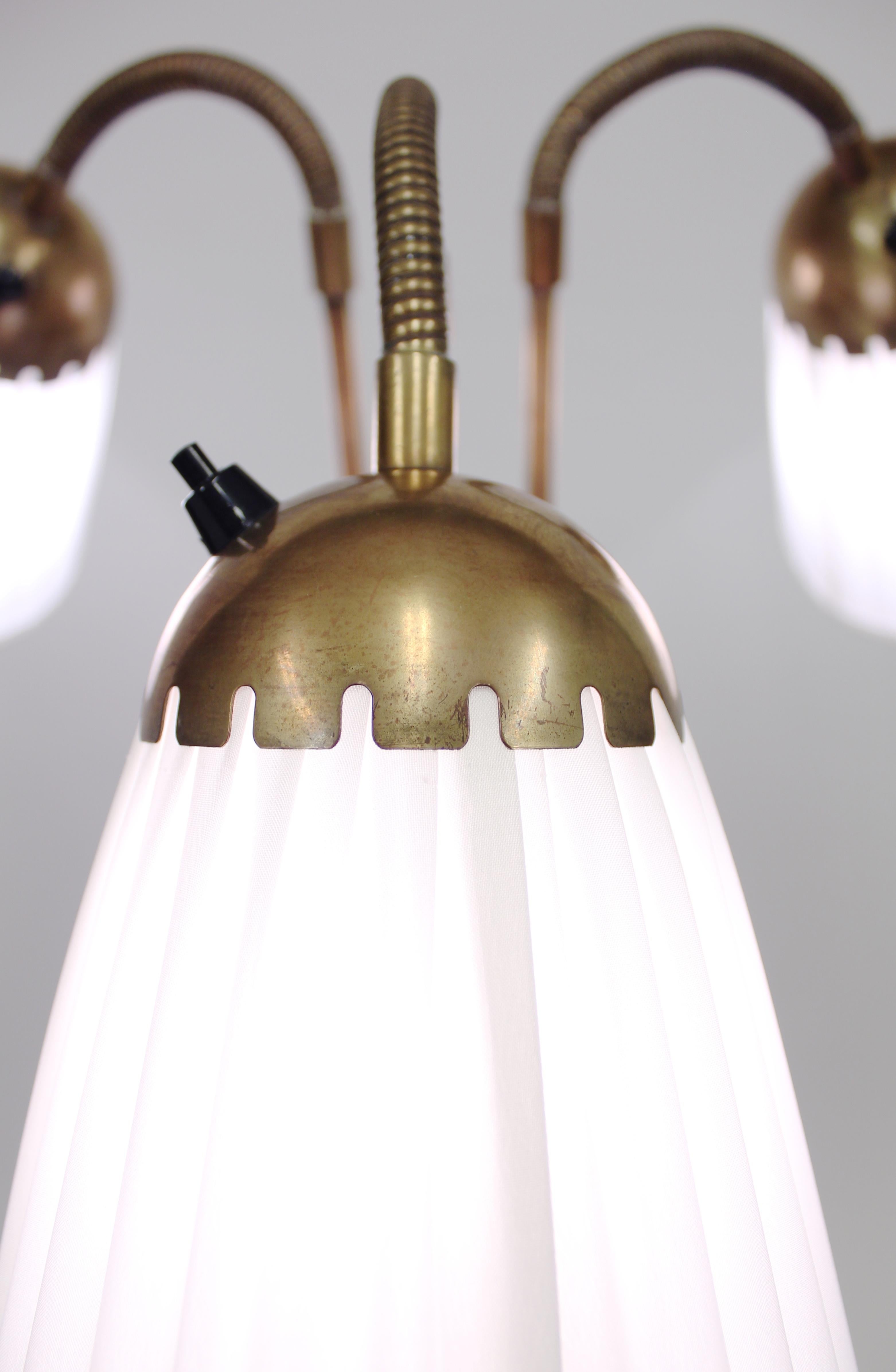 Mid-20th Century Brass Three-Light Floor Lamp, 1940s