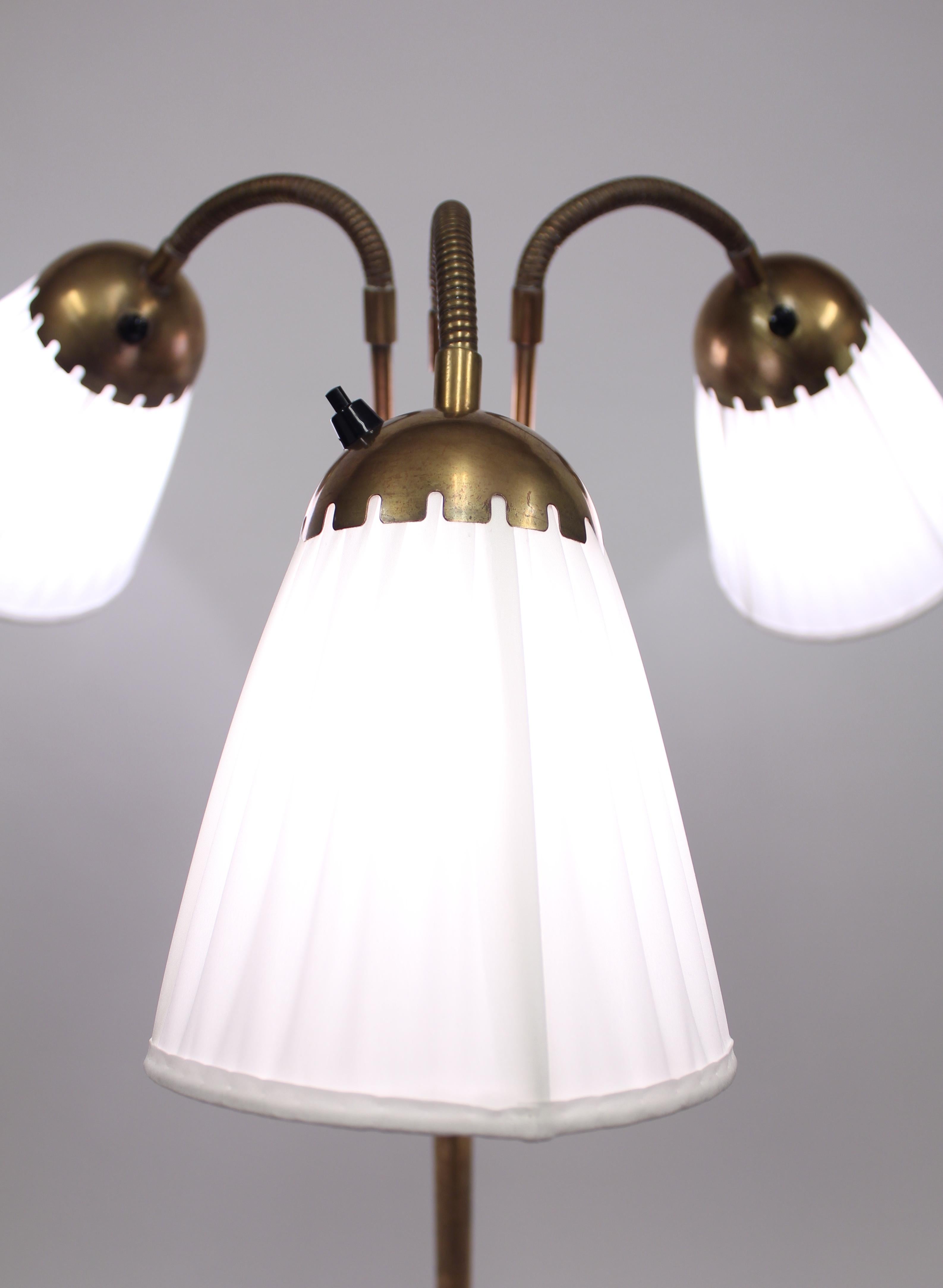 Brass Three-Light Floor Lamp, 1940s 1