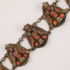 Brass Tibetan / Nepalese Buddha Bracelet with Coral and Turquoise Glass Stones