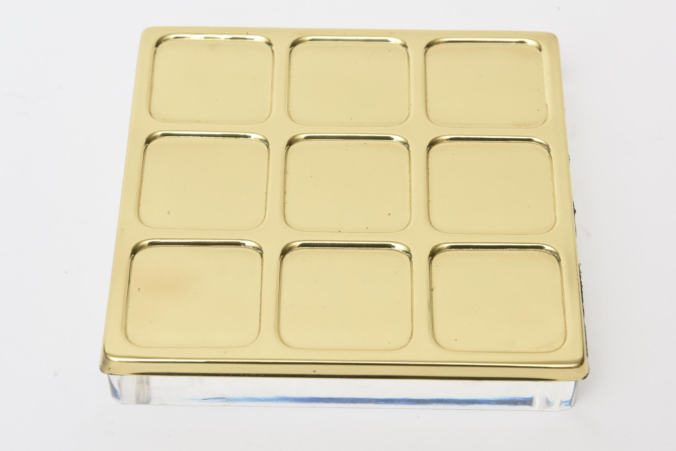 Lucite Brass Tic Tac Toe Game Mid-Century Modern