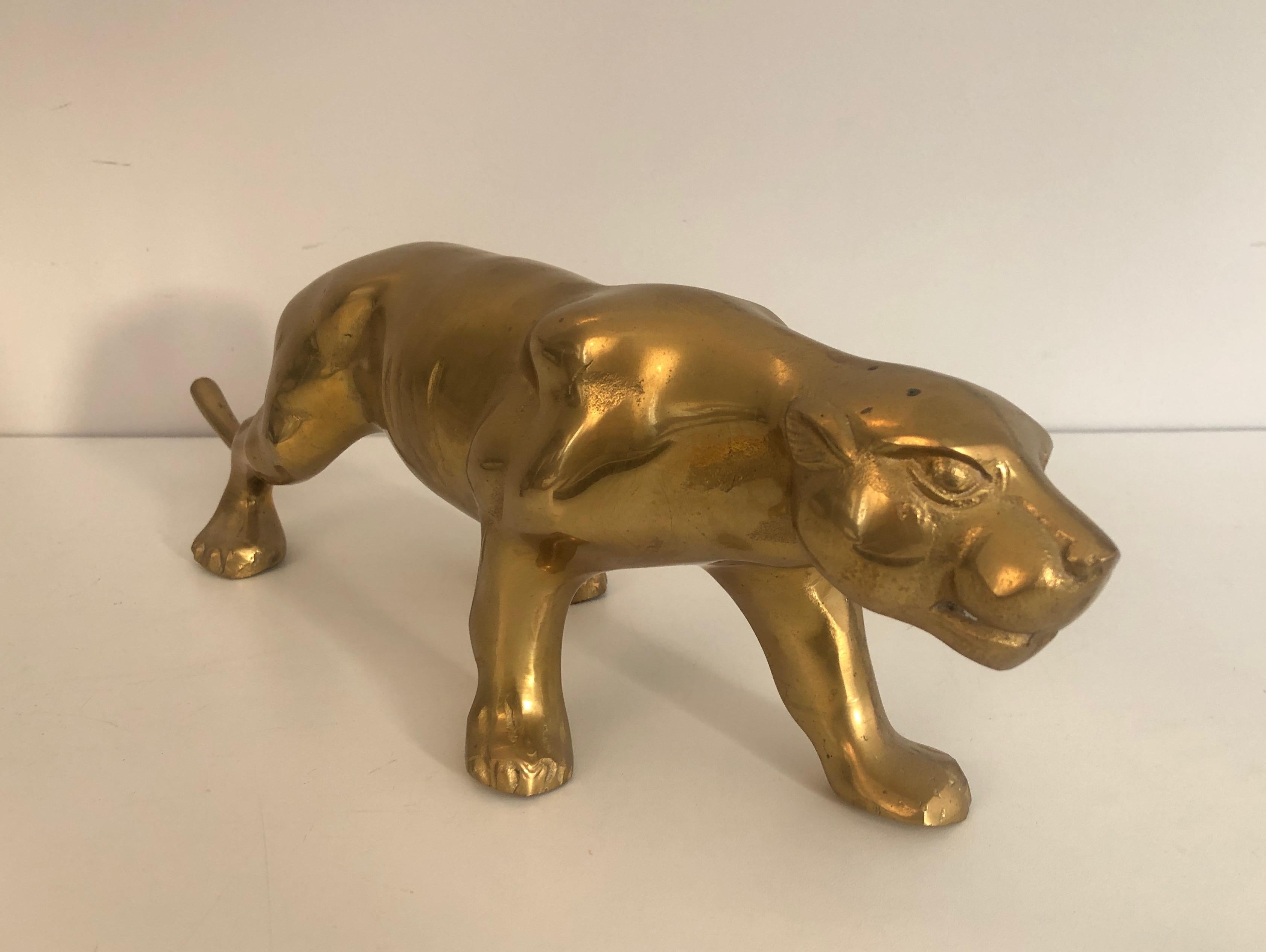 Brass Tiger Sculpture, French, Circa 1970 For Sale 5