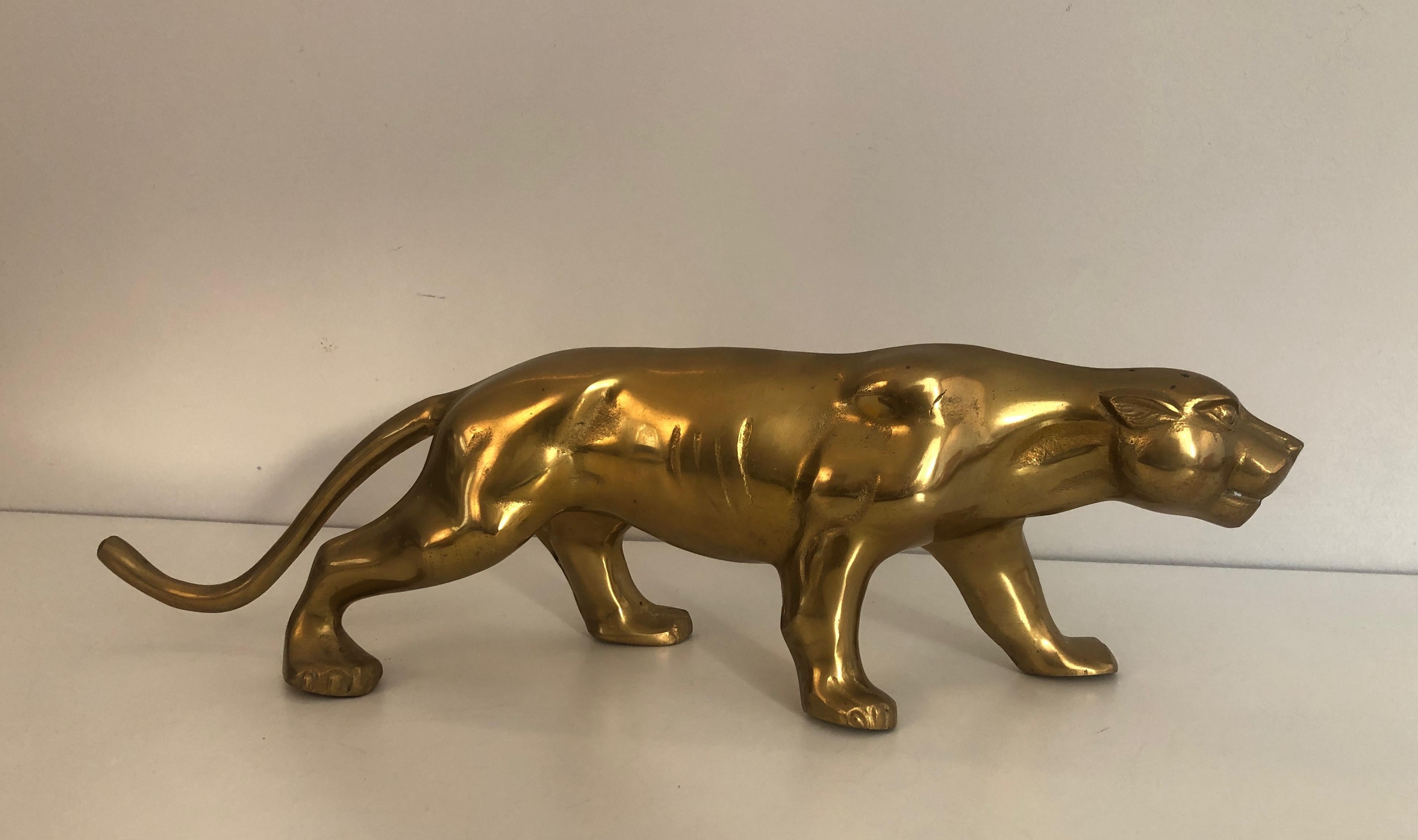 Brass Tiger Sculpture, French, Circa 1970 For Sale 7