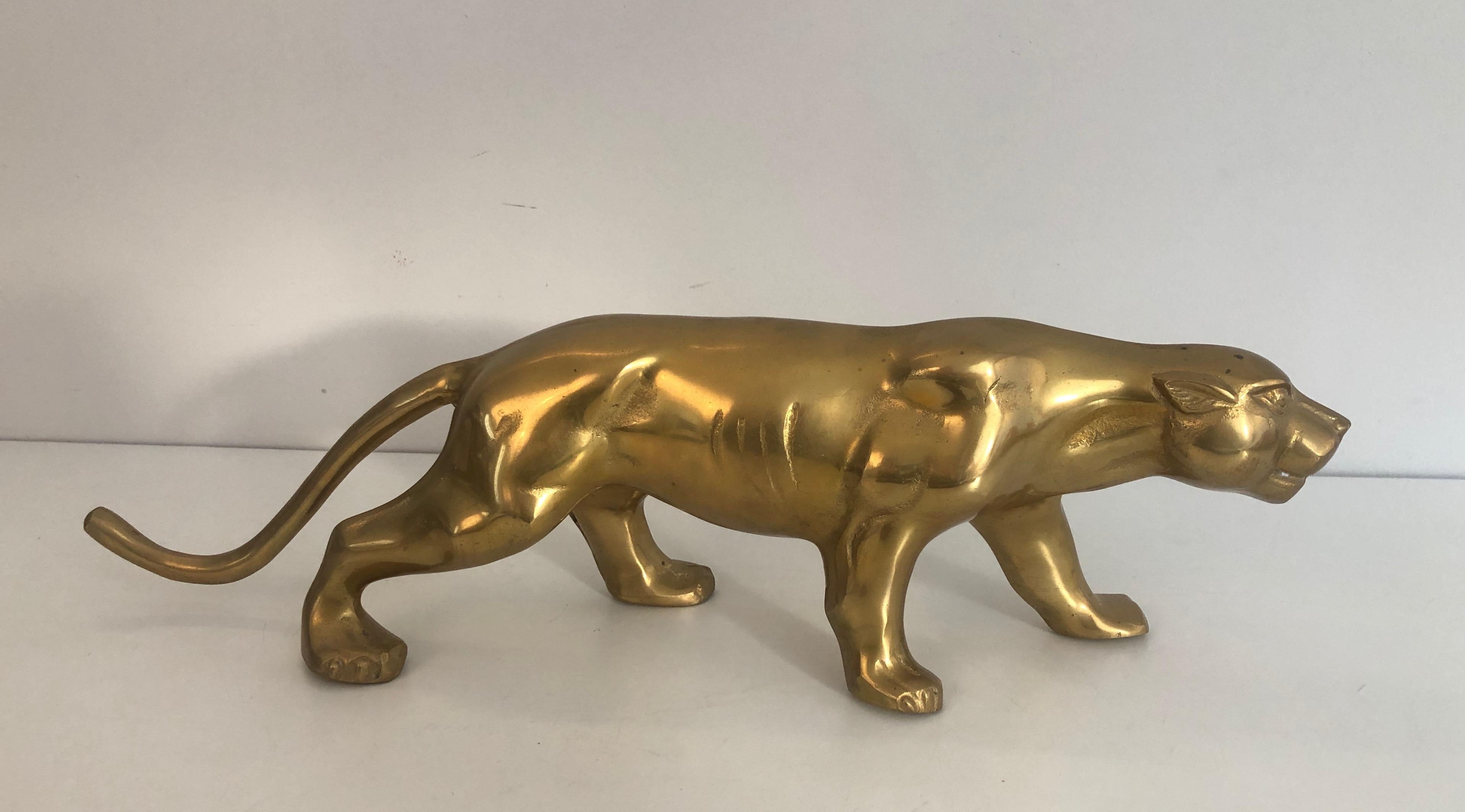 This very nice Tiger sculpture is made of brass. This is a French work, circa 1970.