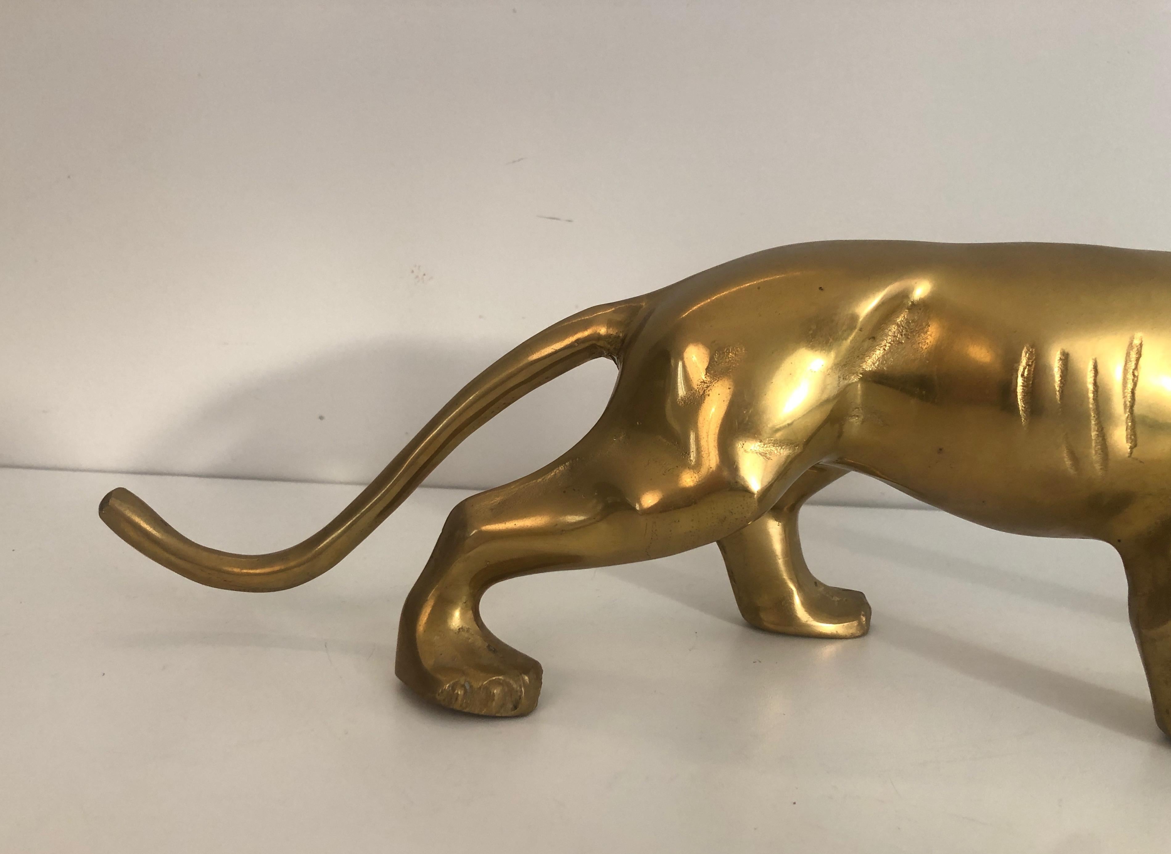 Mid-Century Modern Brass Tiger Sculpture, French, Circa 1970 For Sale