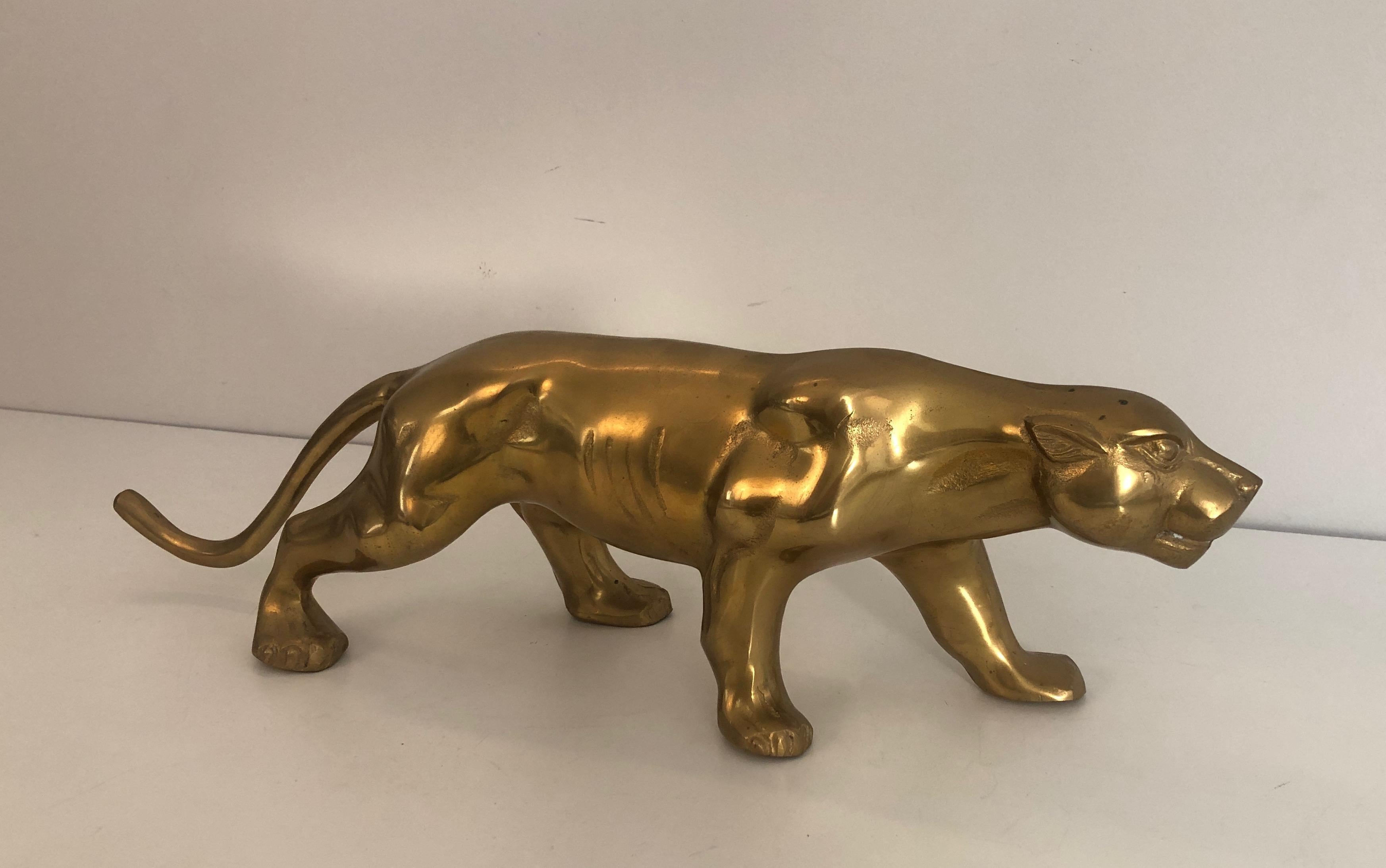 Late 20th Century Brass Tiger Sculpture, French, Circa 1970 For Sale