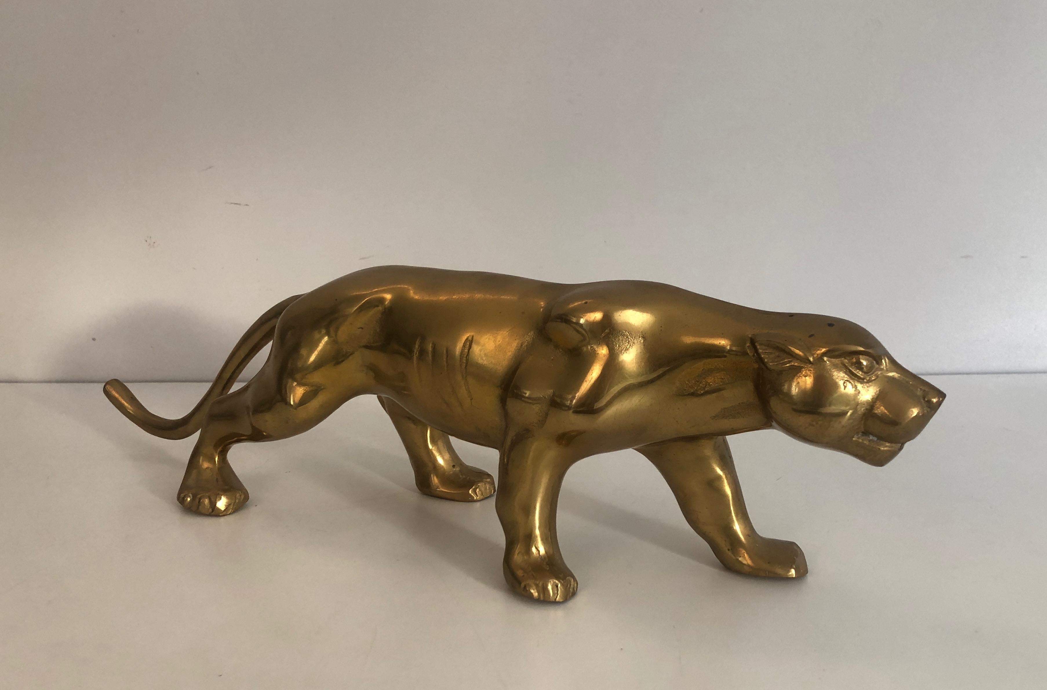 Brass Tiger Sculpture, French, Circa 1970 For Sale 1