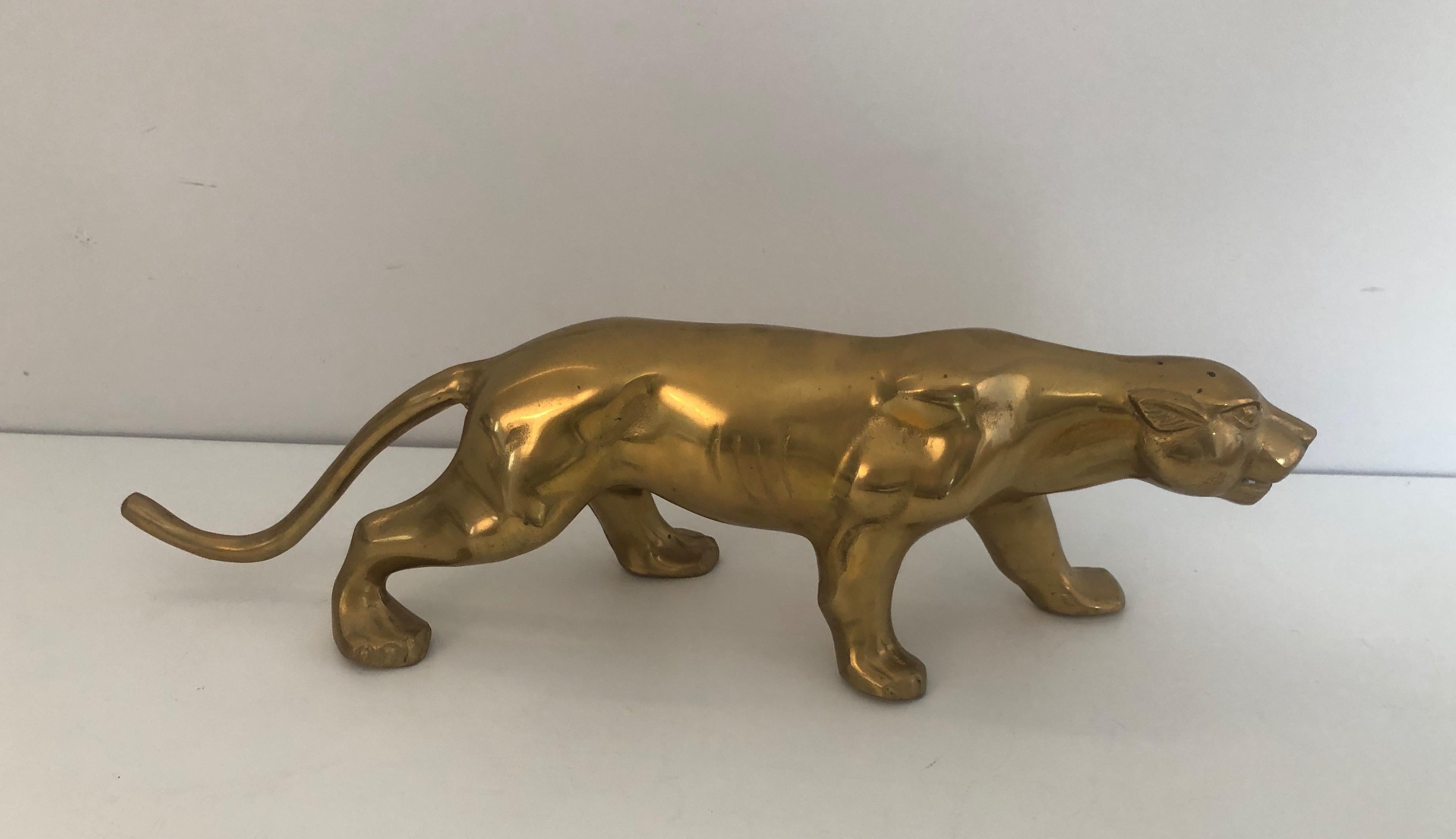 Brass Tiger Sculpture, French, Circa 1970 For Sale 2