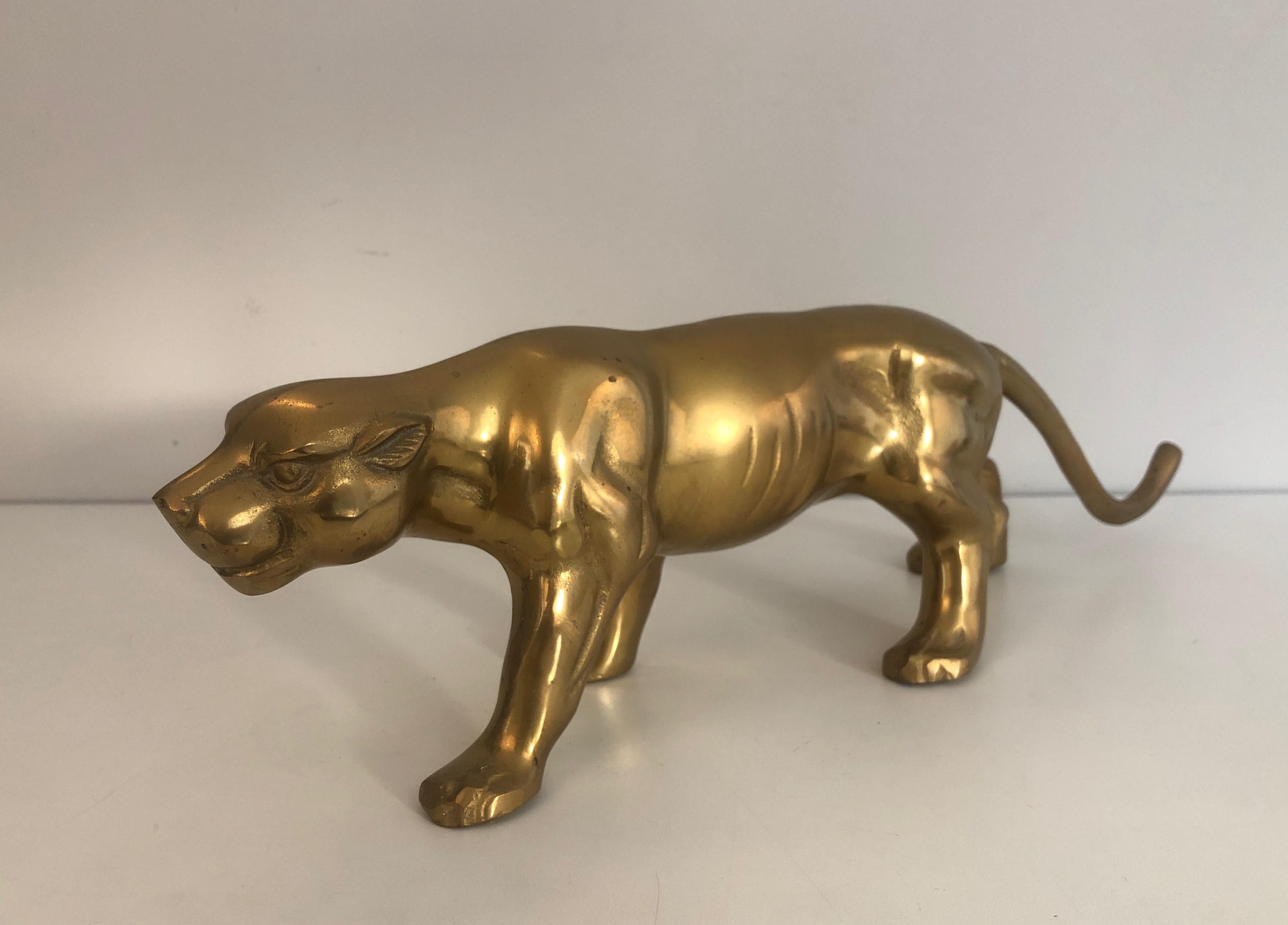 Brass Tiger Sculpture, French, Circa 1970 For Sale 3
