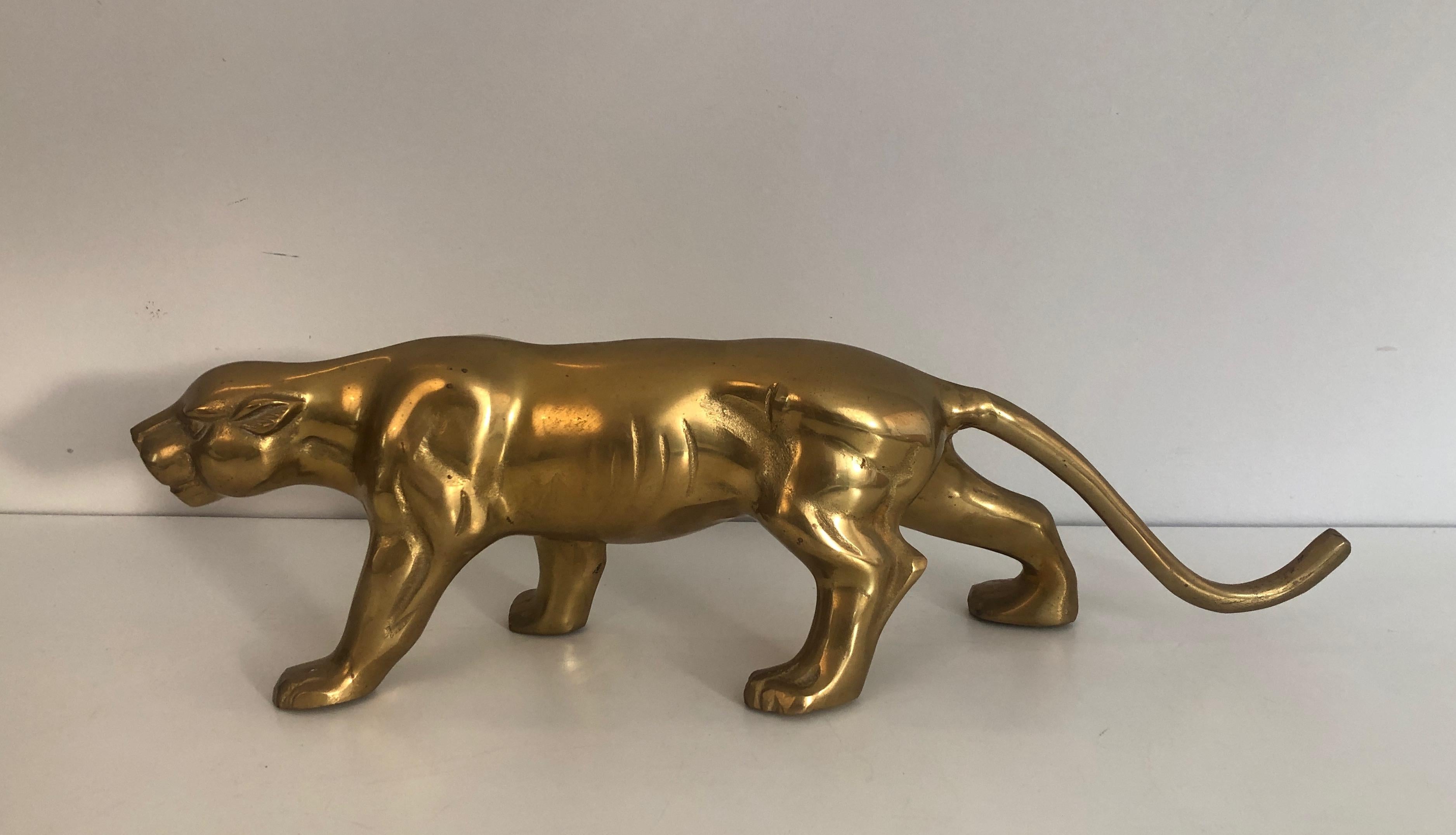 Brass Tiger Sculpture, French, Circa 1970 For Sale 4