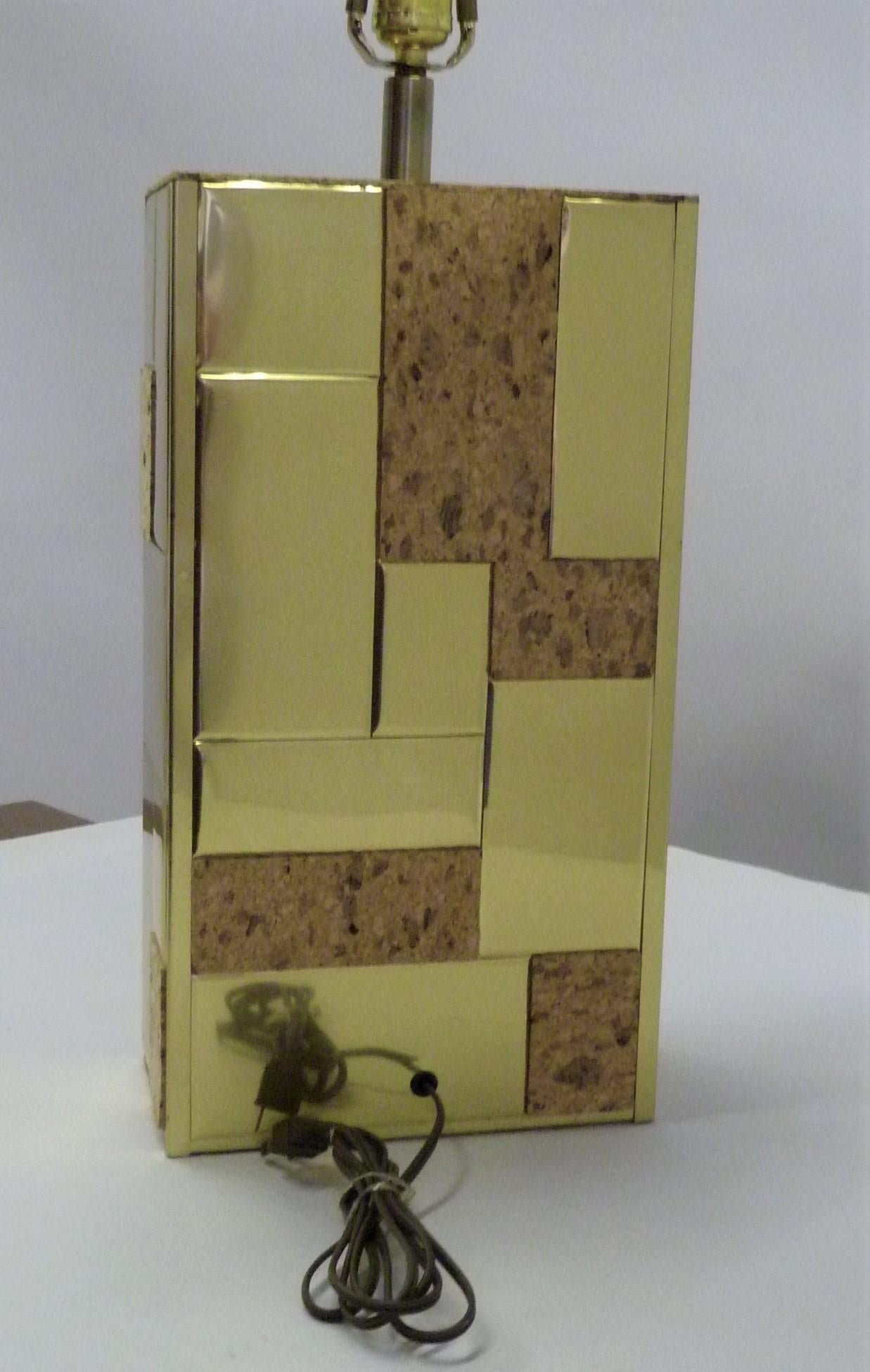 Brass Tile and Cork Paul Evans Cityscape Style 1970s Organic Modern Table Lamp 4