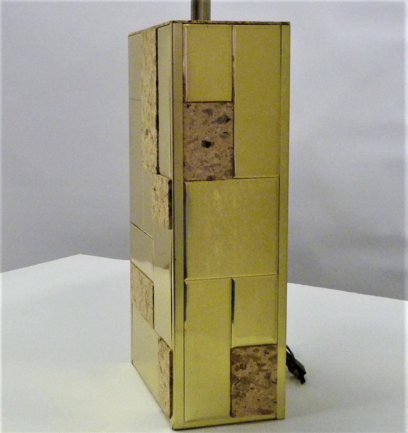 Brass Tile and Cork Paul Evans Cityscape Style 1970s Organic Modern Table Lamp 5