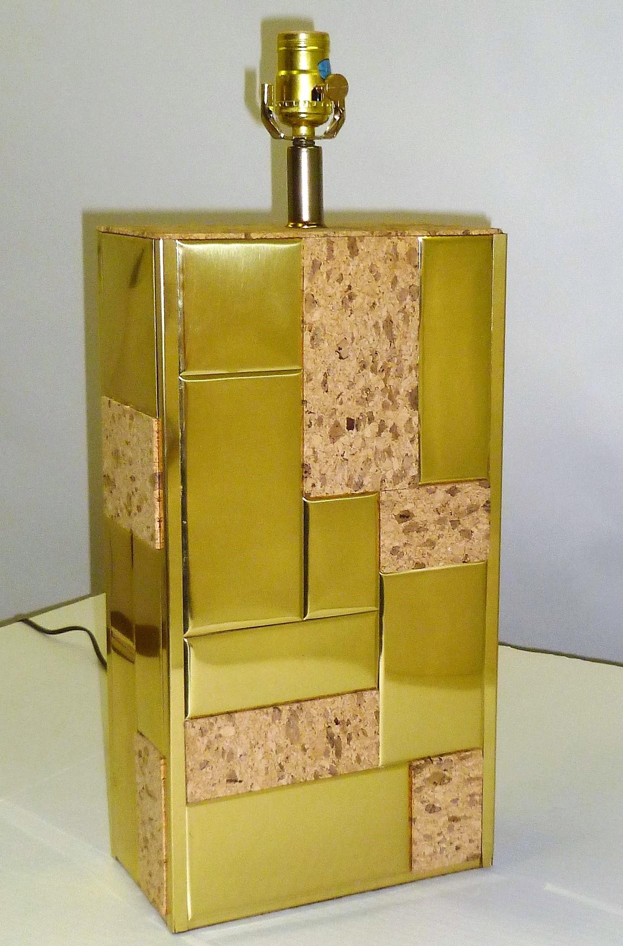 American Brass Tile and Cork Paul Evans Cityscape Style 1970s Organic Modern Table Lamp
