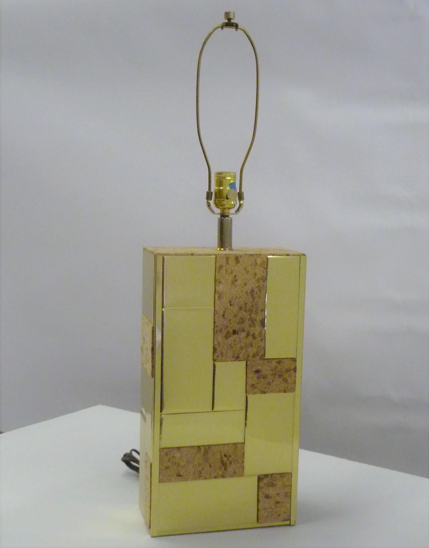 Brass Tile and Cork Paul Evans Cityscape Style 1970s Organic Modern Table Lamp 2