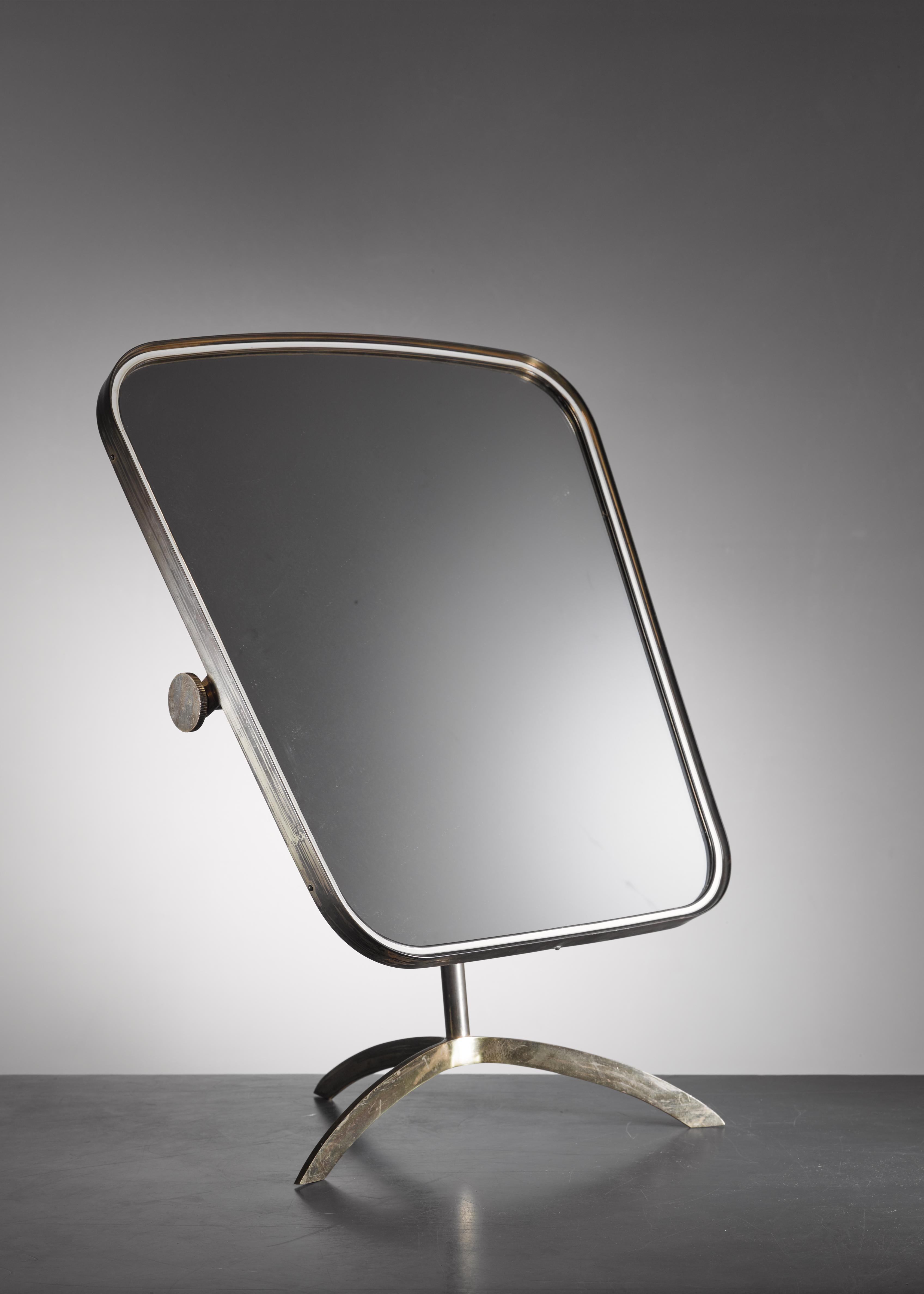 Mid-Century Modern Brass Tilting Console Mirror with White Inside Rim, Germany, 1950s For Sale