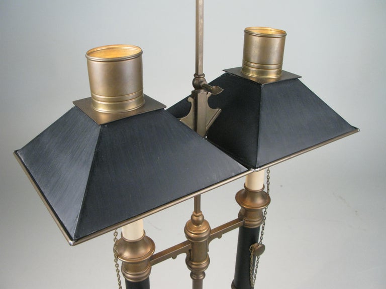 Brass & Tole Empire Style Bouillotte Table Lamp In Good Condition For Sale In Hudson, NY