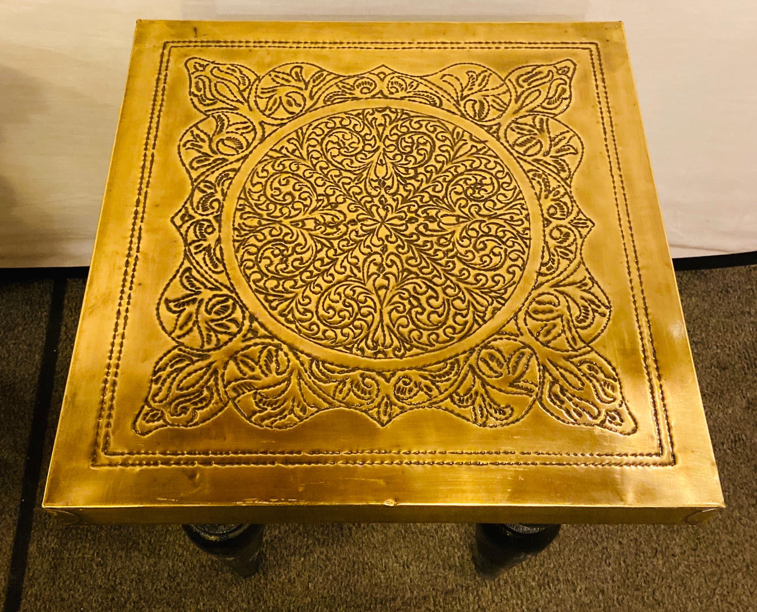 Hollywood Regency Style Square Gold Brass Side or End Table, a Pair  For Sale 9