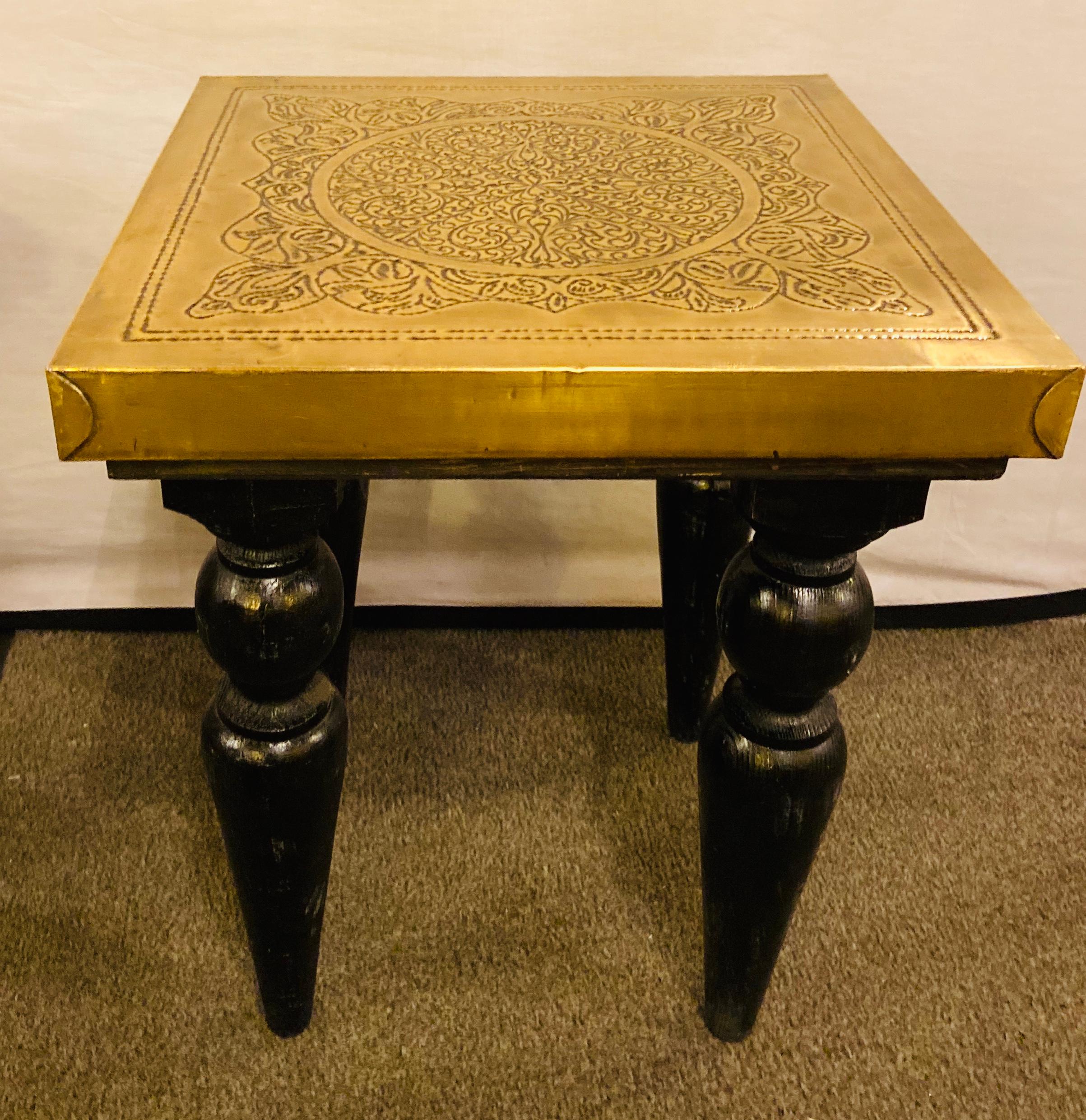 Hollywood Regency Style Square Gold Brass Side or End Table, a Pair  For Sale 4