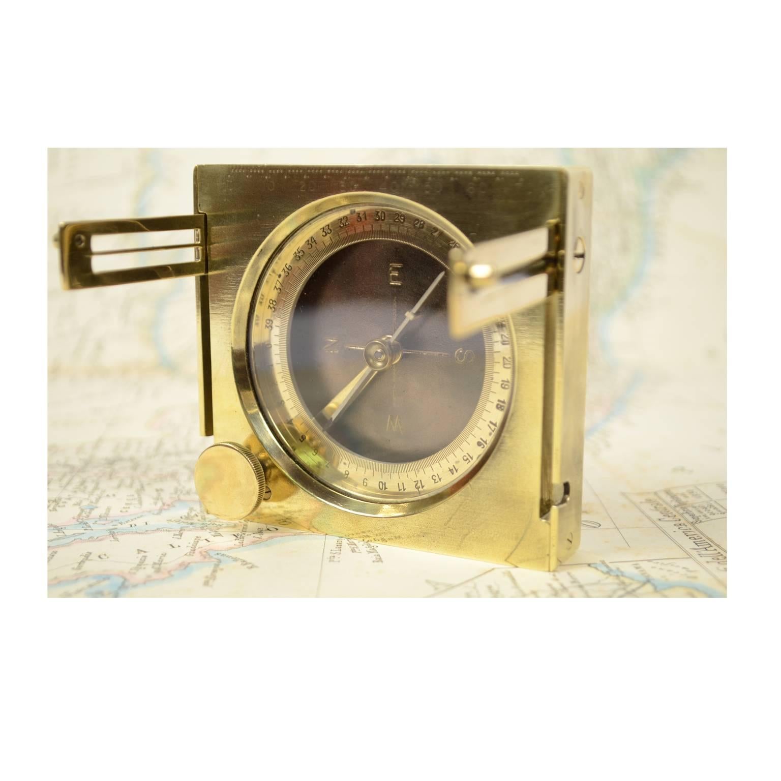 Brass Topographic Compass Placed in Its Original Walnut Box 3
