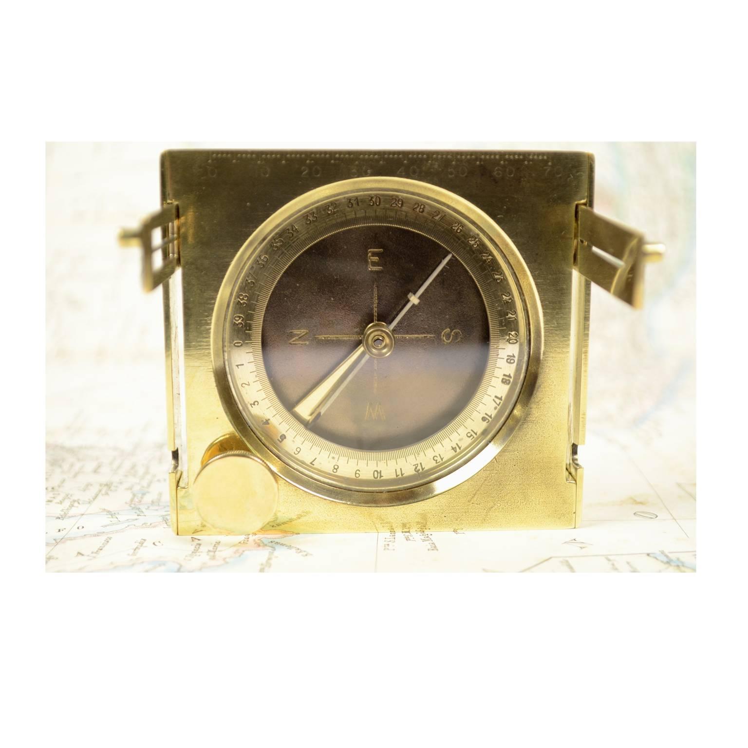 Brass Topographic Compass Placed in Its Original Walnut Box 6