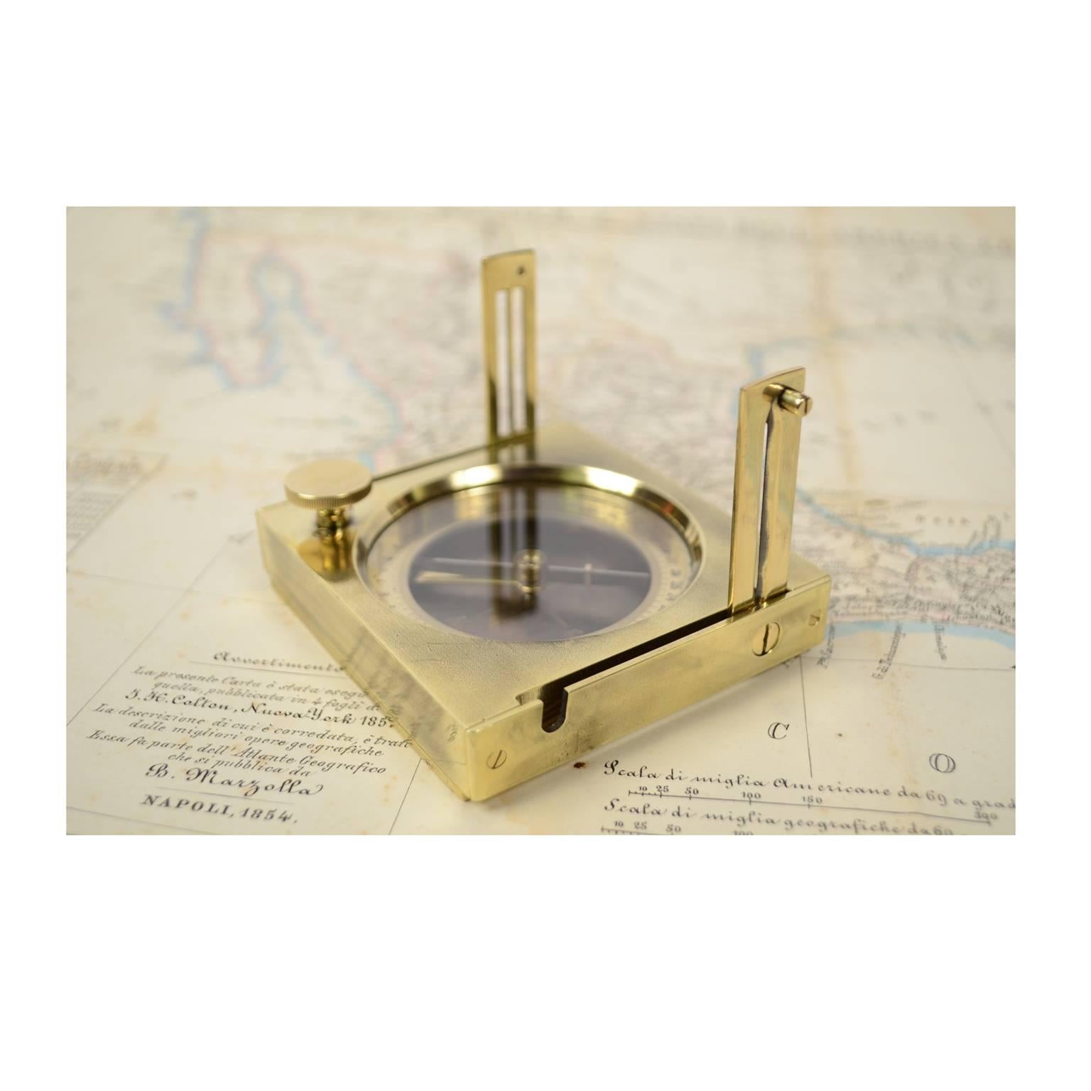 Early 20th Century Brass Topographic Compass Placed in Its Original Walnut Box