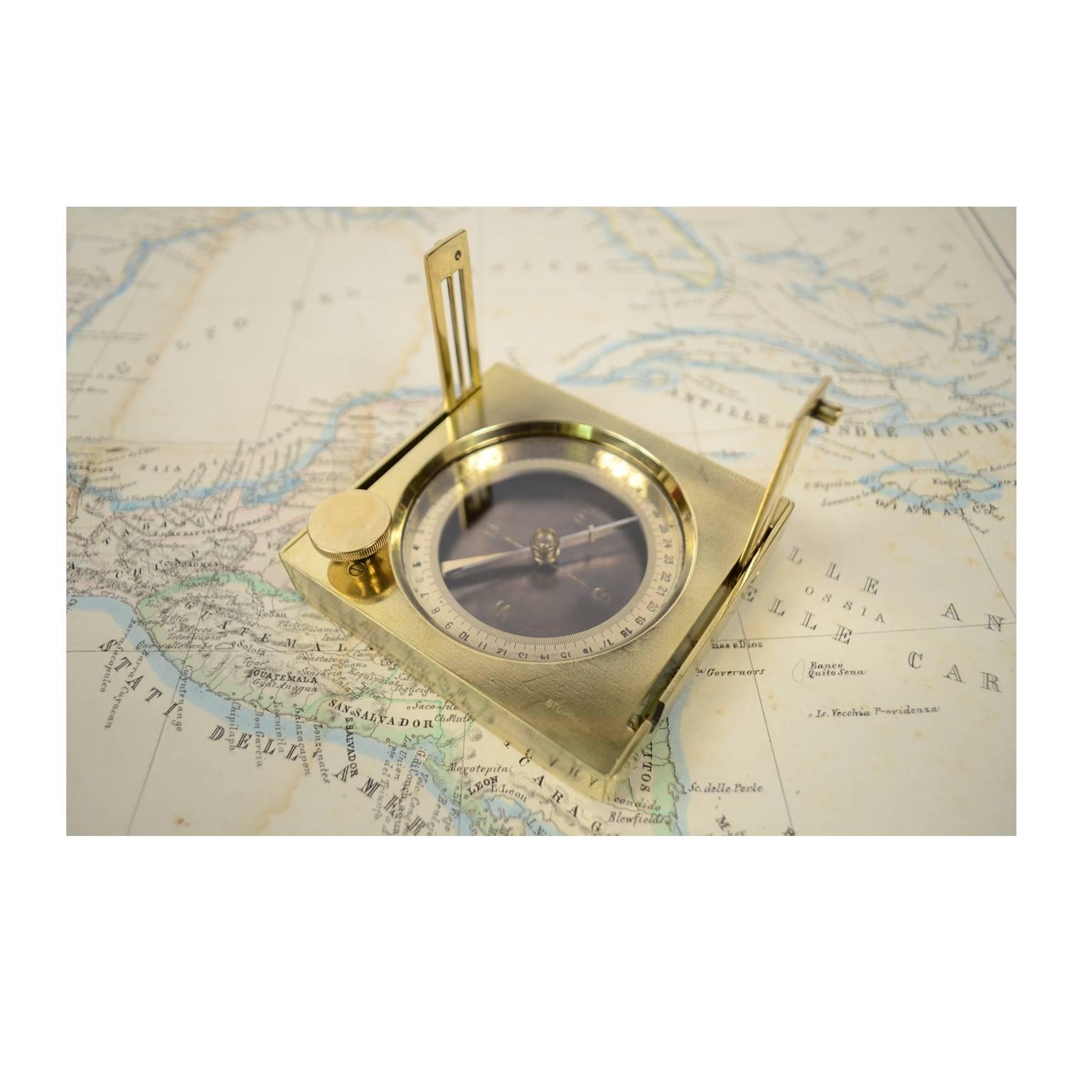 Brass Topographic Compass Placed in Its Original Walnut Box 1