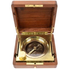 Antique Brass Topographic Compass Placed in Its Original Walnut Box