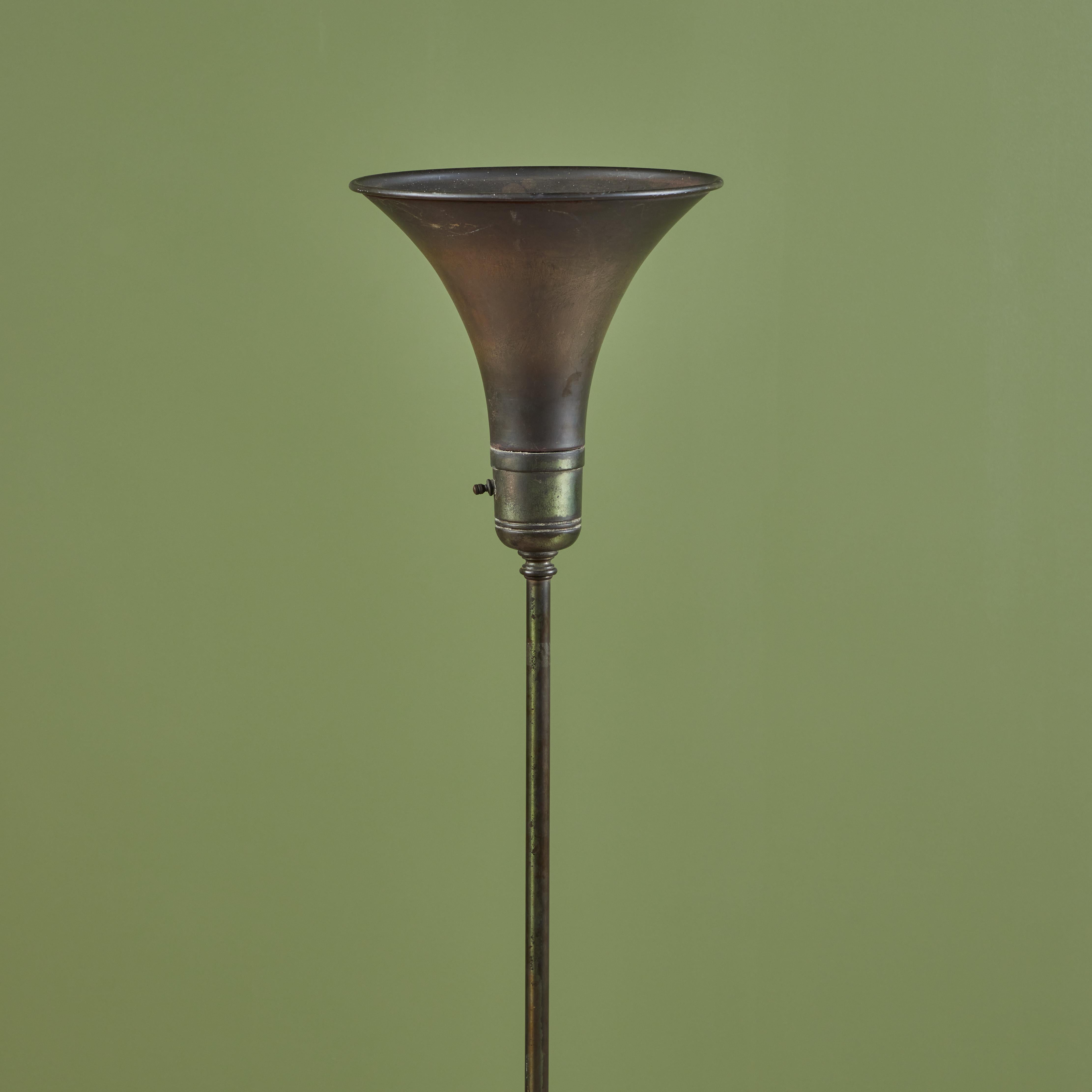 Mid-Century Modern Brass Torchiere Floor Lamp For Sale
