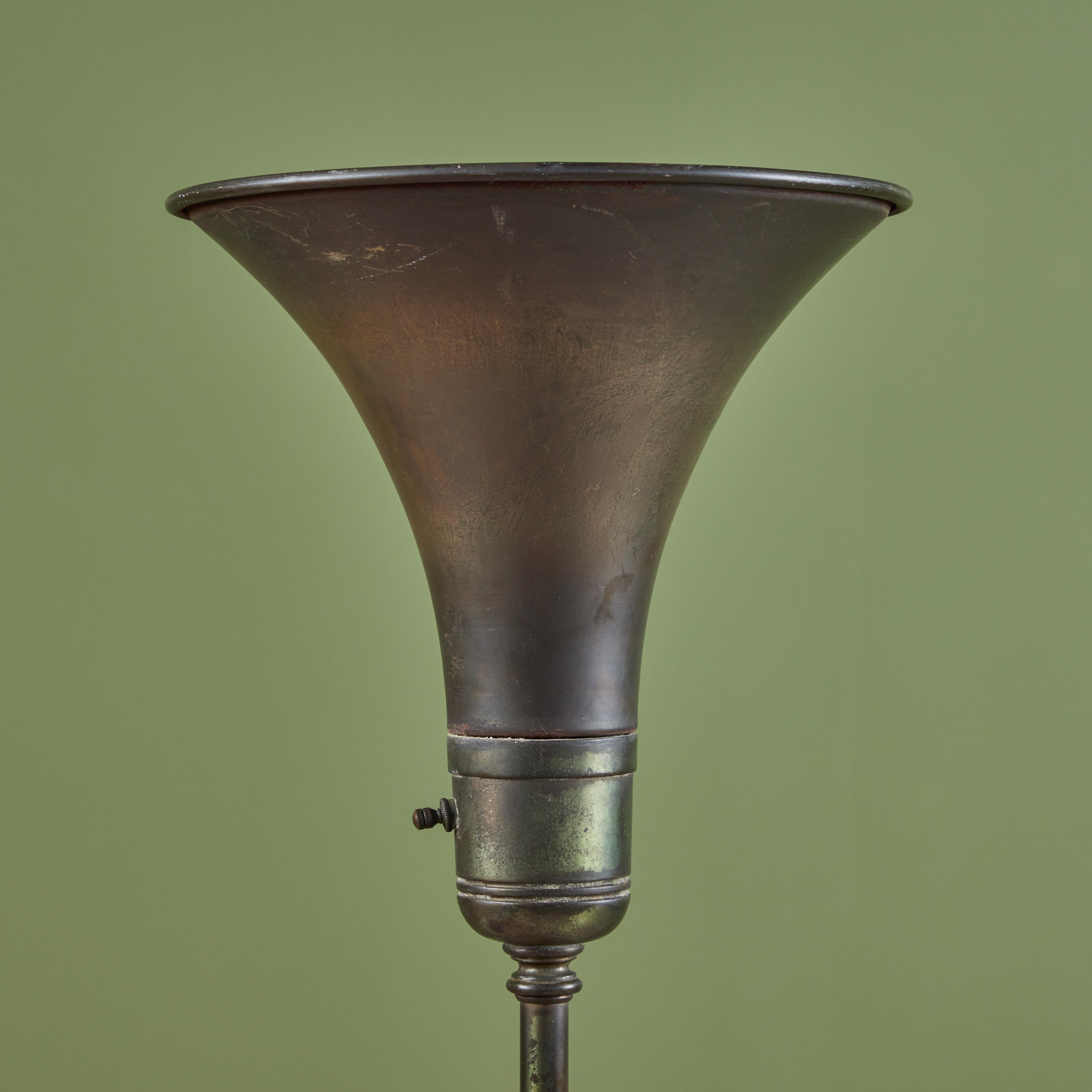 American Brass Torchiere Floor Lamp For Sale