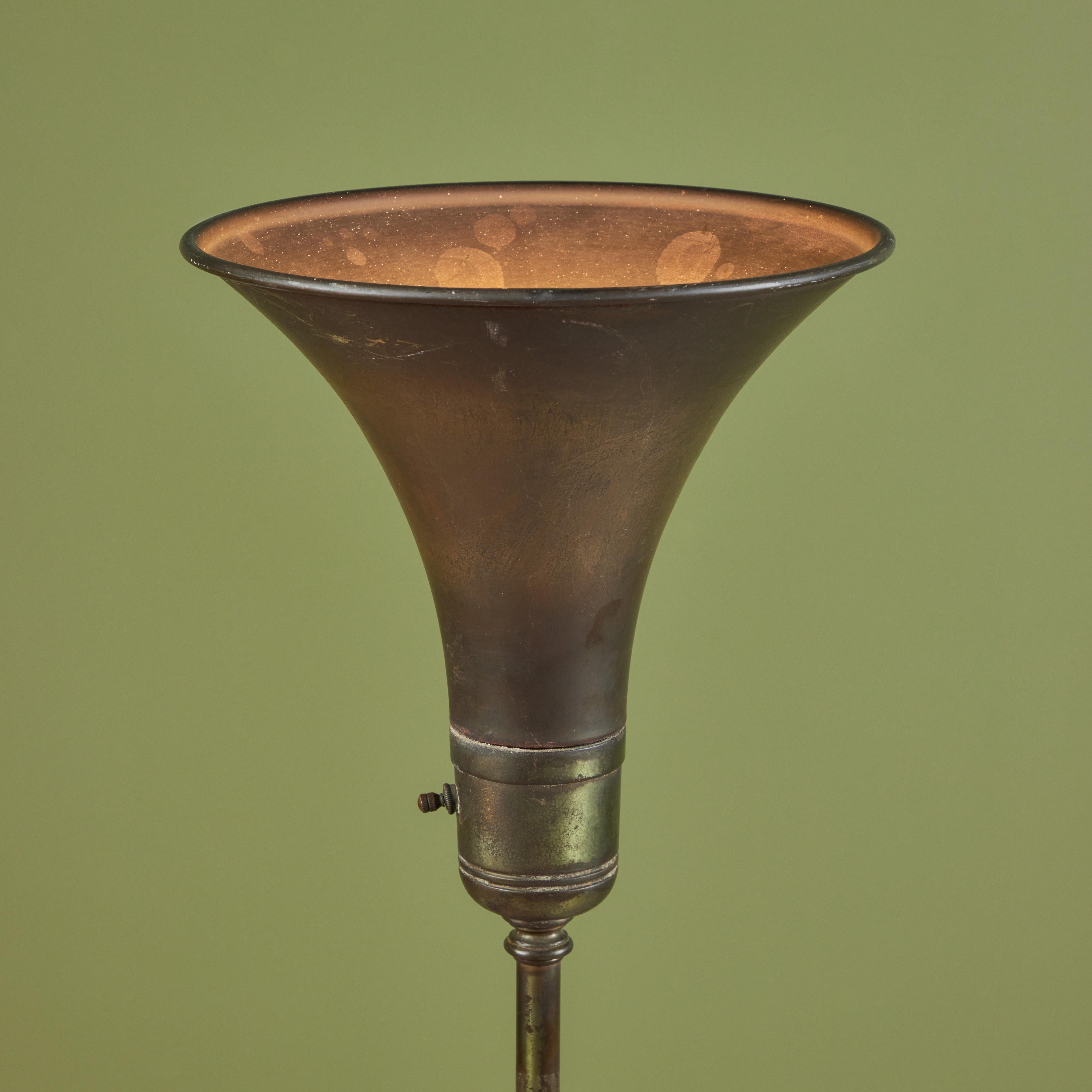 Patinated Brass Torchiere Floor Lamp For Sale
