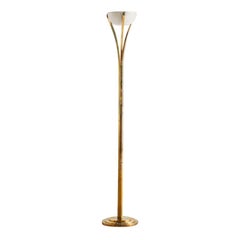 Brass Torchiere Floor Lamp with Alabaster Shade