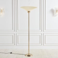 Brass Torchiere Floor Lamp with Fanned Shade