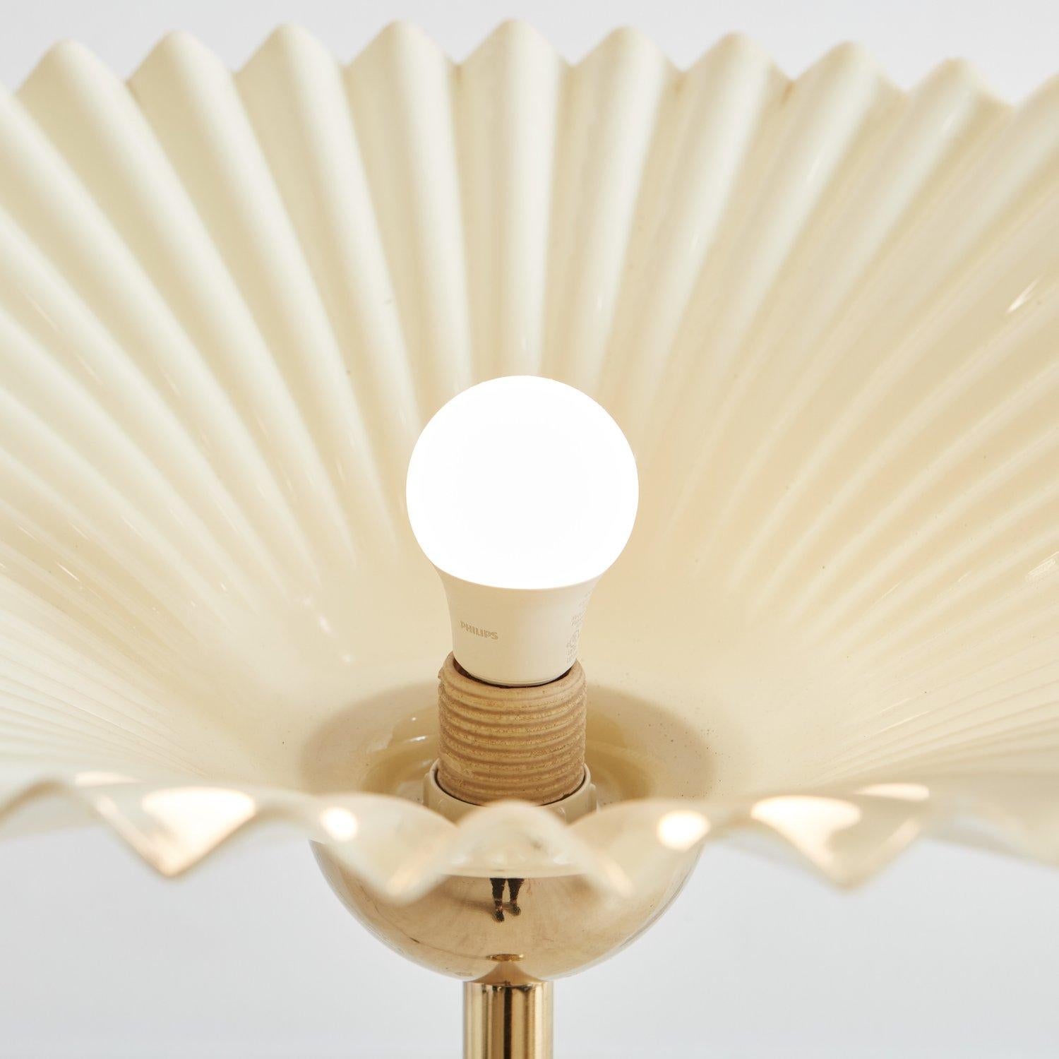 Mid-Century Modern Brass Torchiere Floor Lamp with Fanned Shade