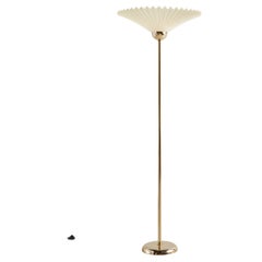 Vintage Brass Torchiere Floor Lamp with Fanned Shade
