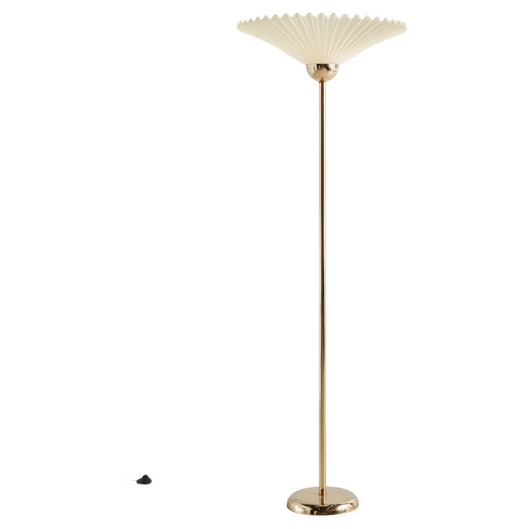 Brass Torchiere Floor Lamp with Fanned Shade at 1stDibs