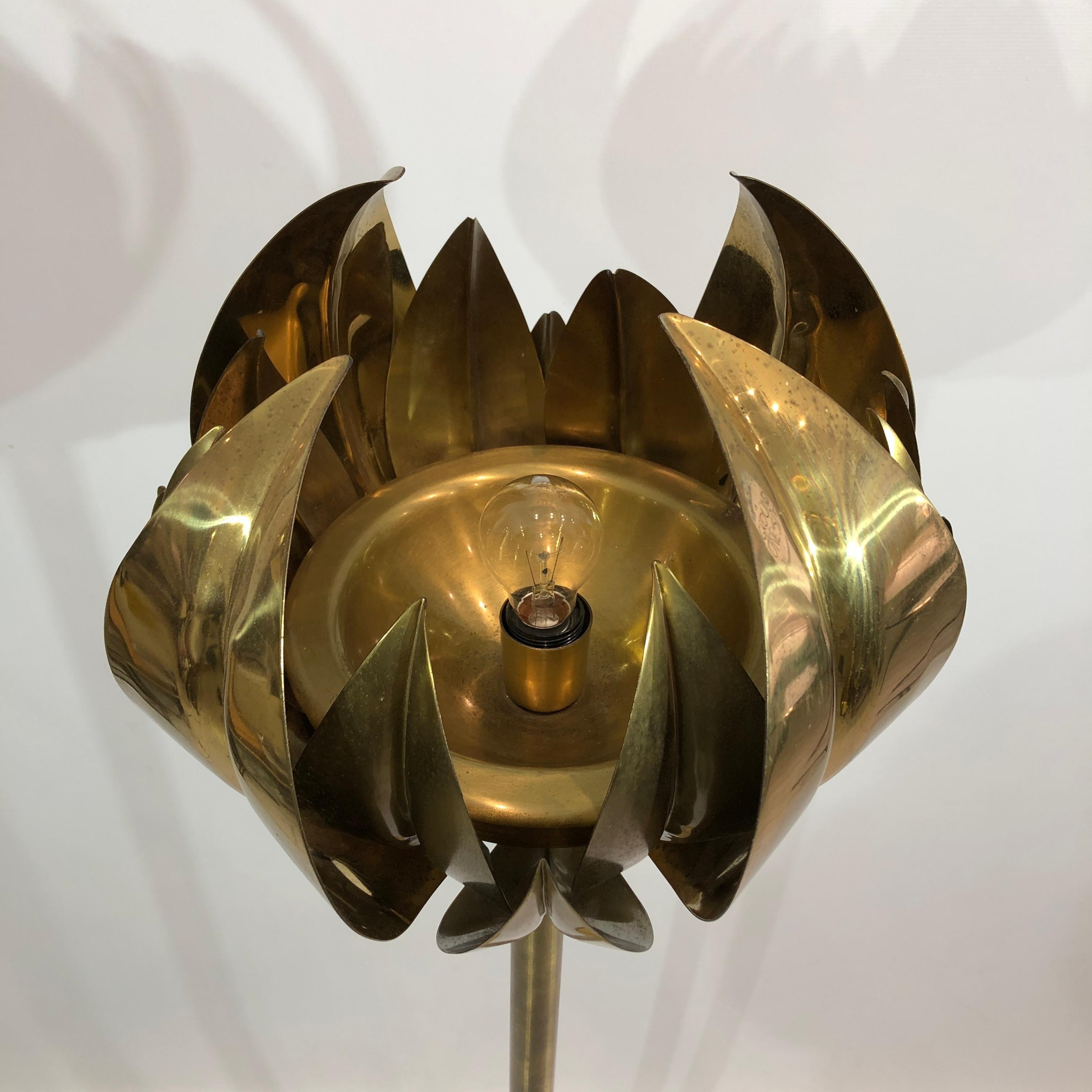 Brass Torchiere Lotus Floor Lamp 1960s 1970s Vintage Tommaso Barbi Palm Tree  For Sale 5