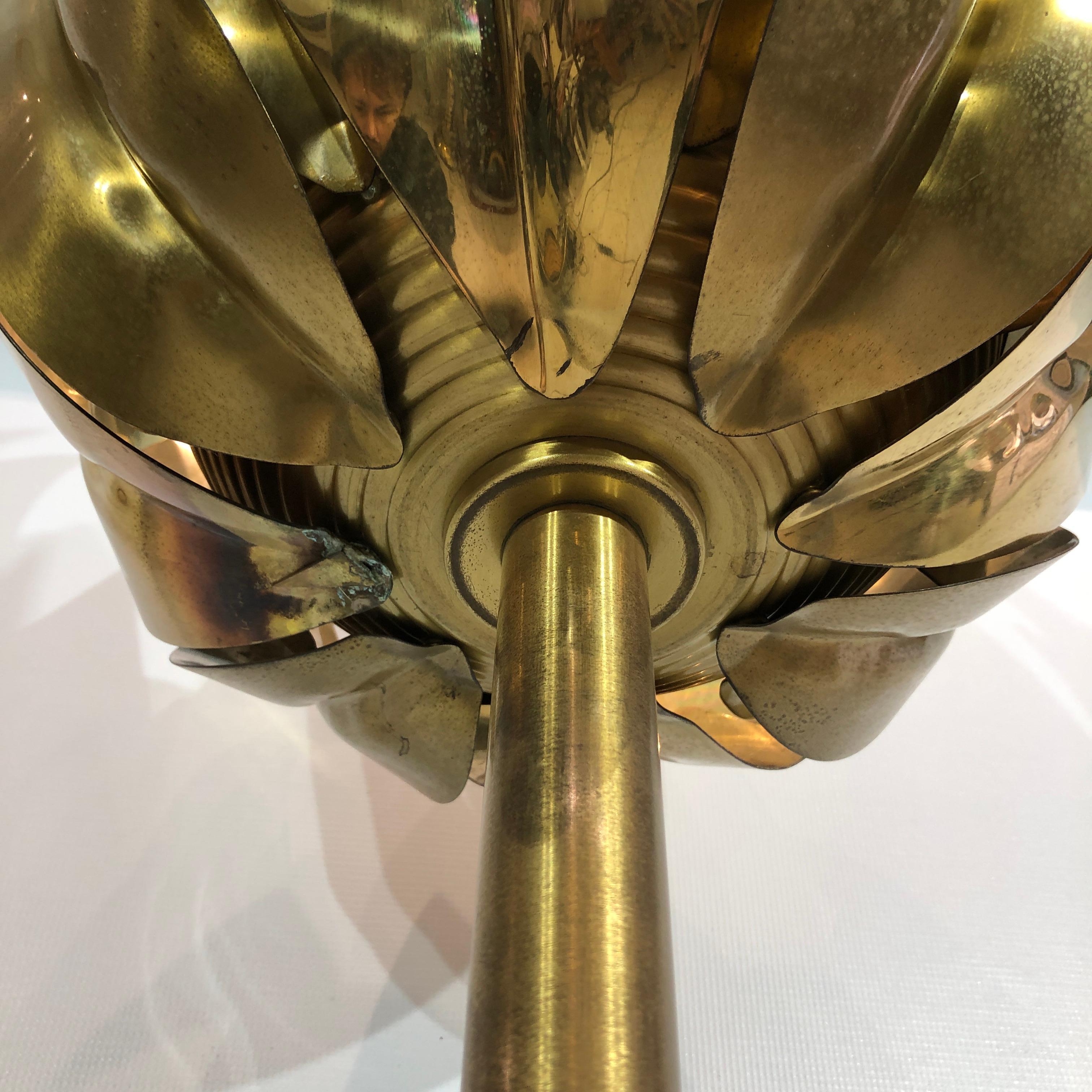 Brass Torchiere Lotus Floor Lamp 1960s 1970s Vintage Tommaso Barbi Palm Tree  For Sale 6